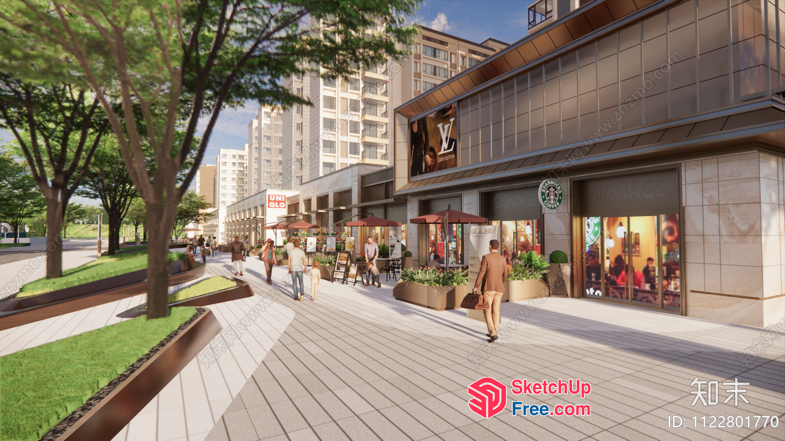 Modern Commercial Street With Urban Amenities 3D SketchUp File