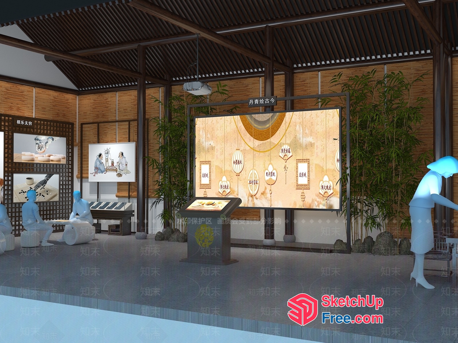 Traditional Asian-Inspired Interior With Cultural Display 3D SketchUp File