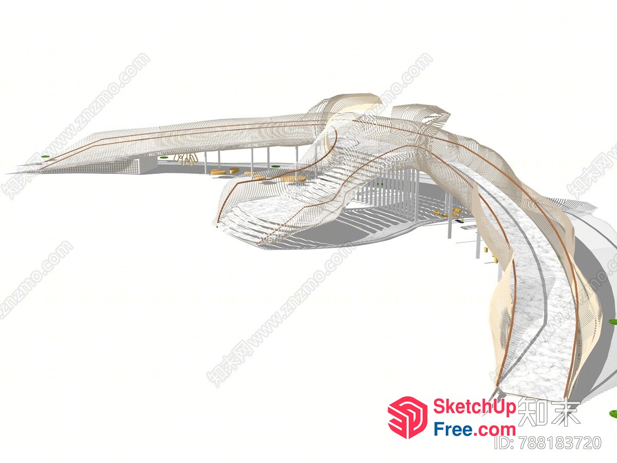Modern Staircase Design With Unique Railing 3D SketchUp File
