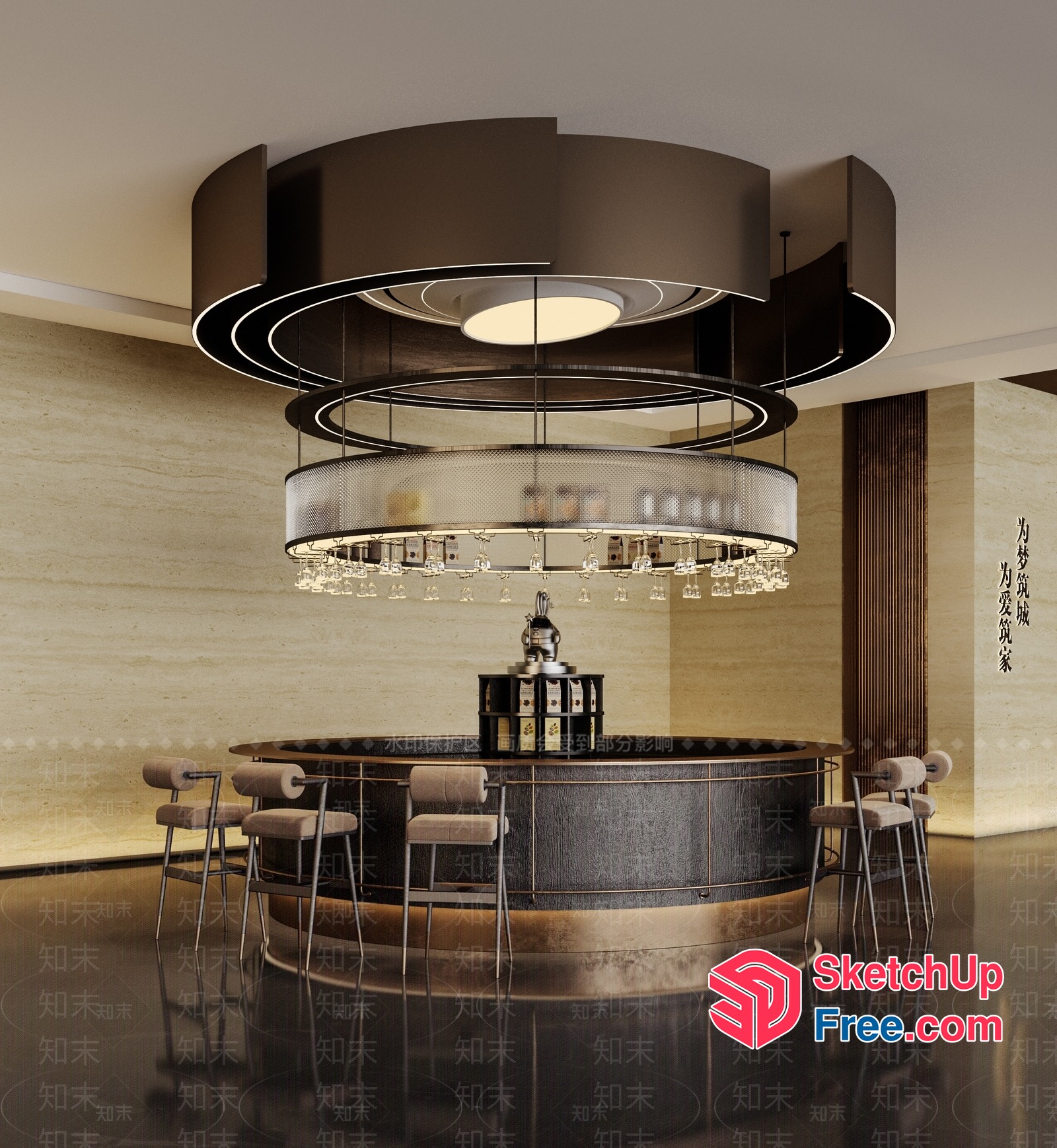 Luxurious Bar And Stools In Modern Style 3D SketchUp File