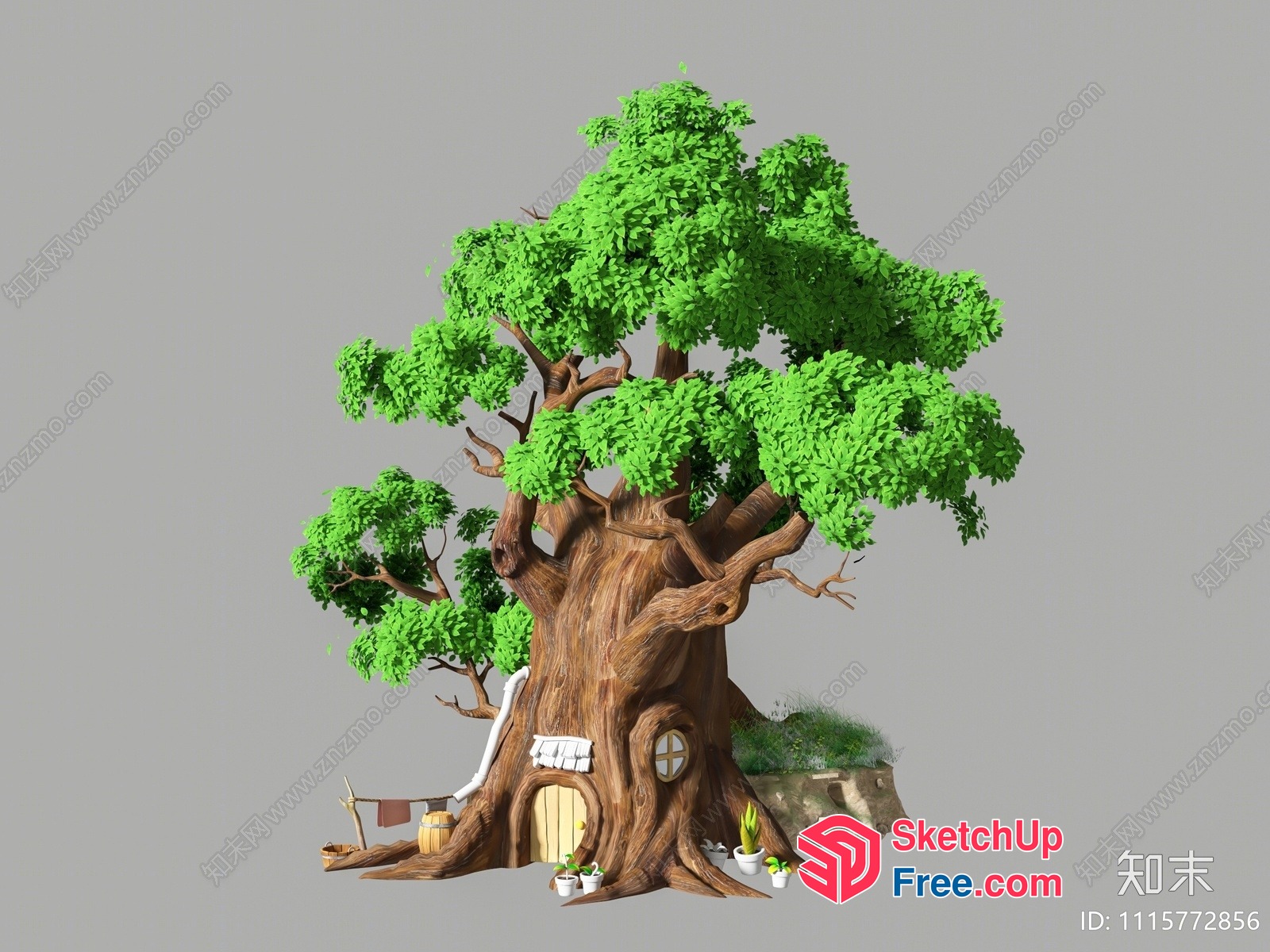 Whimsical Treehouse With Cozy Door And Window 3D SketchUp File