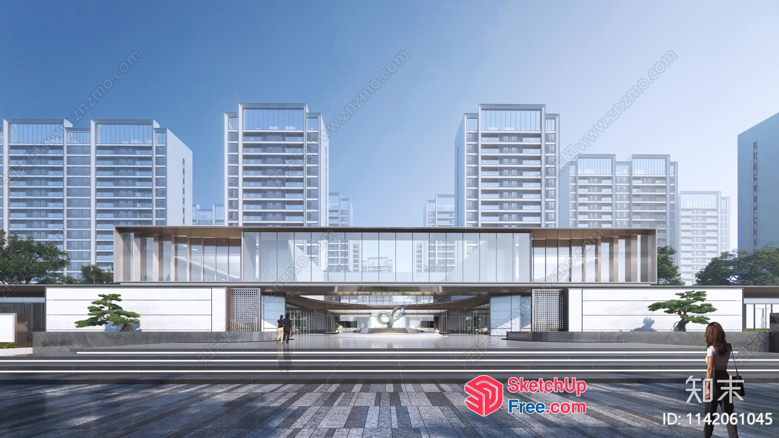 Modern Commercial Street Building With Glass Curtain Wall 3D SketchUp File