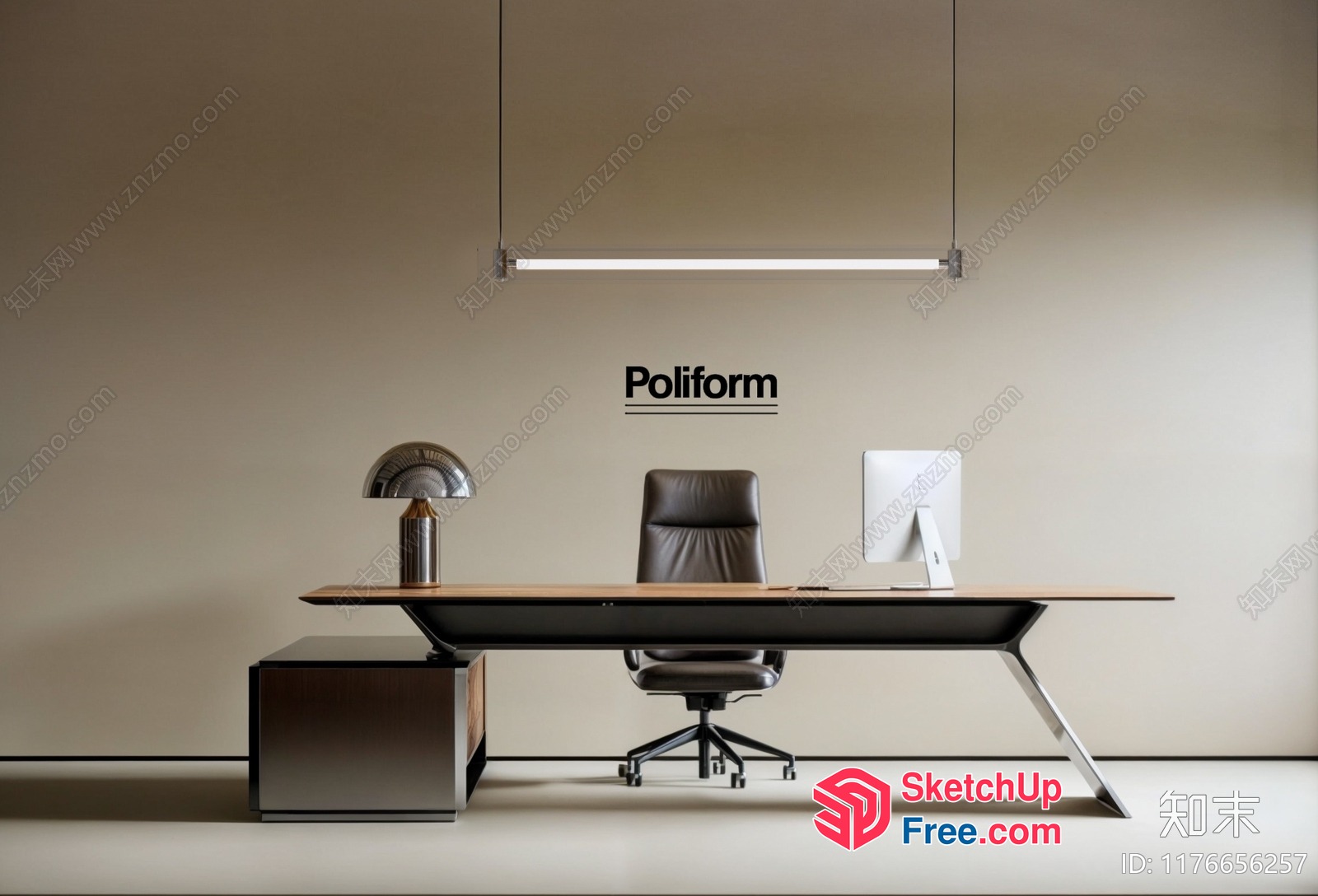 Office Furniture Set With Desk, Chair, And Lamp 3D SketchUp File