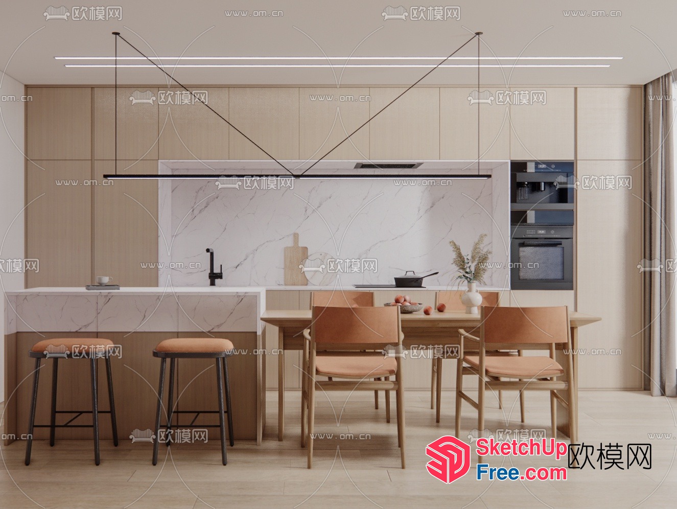 Minimalist Kitchen With White Marble Countertops 3D SketchUp File