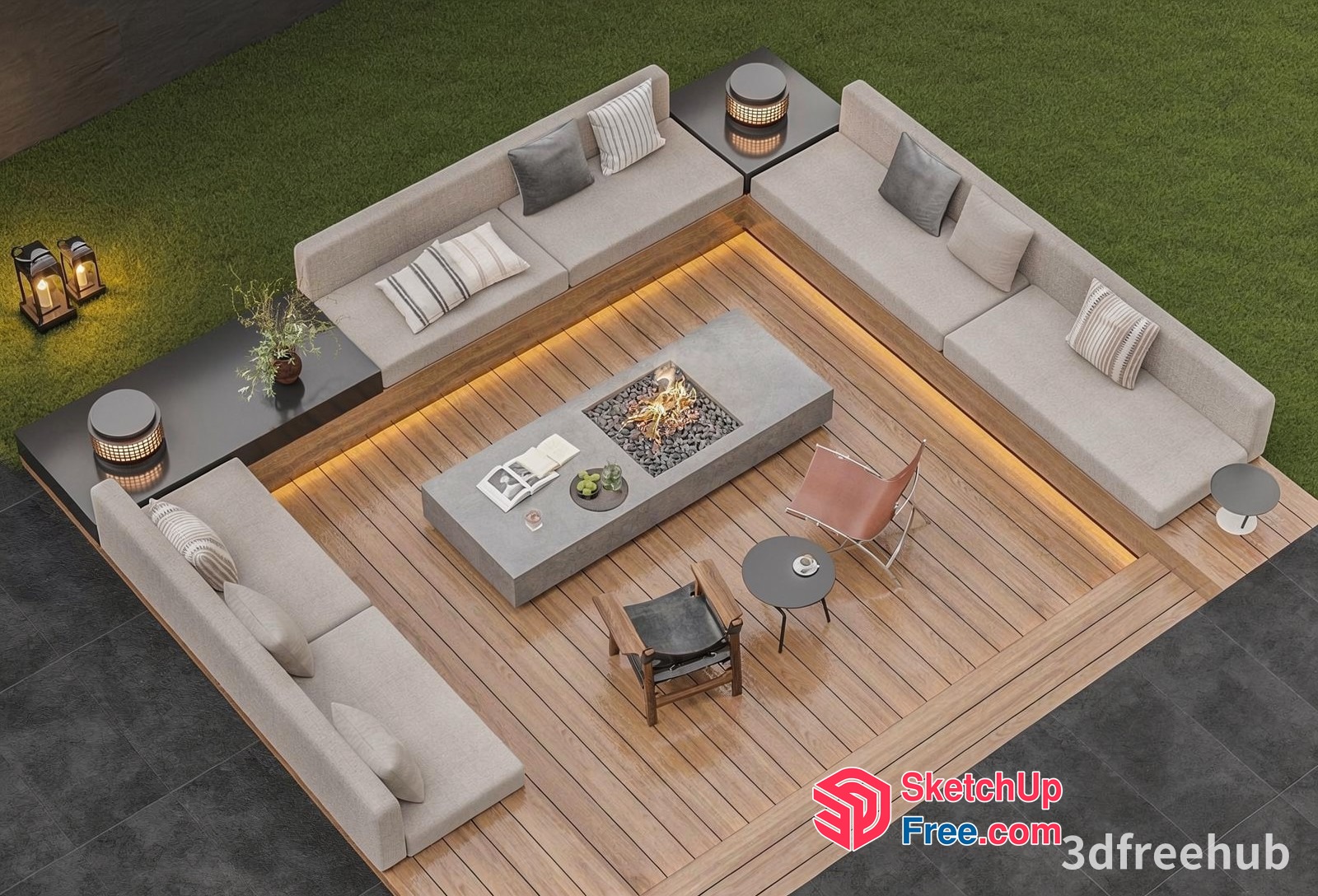 Modern Outdoor Living Space With Fire Pit 3D SketchUp File