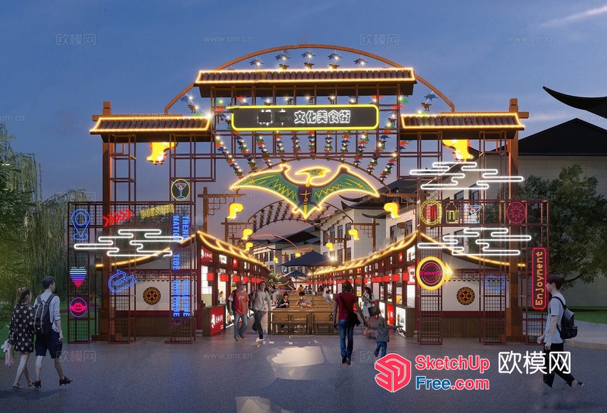 Colorful Night Market Entrance 3D SketchUp File