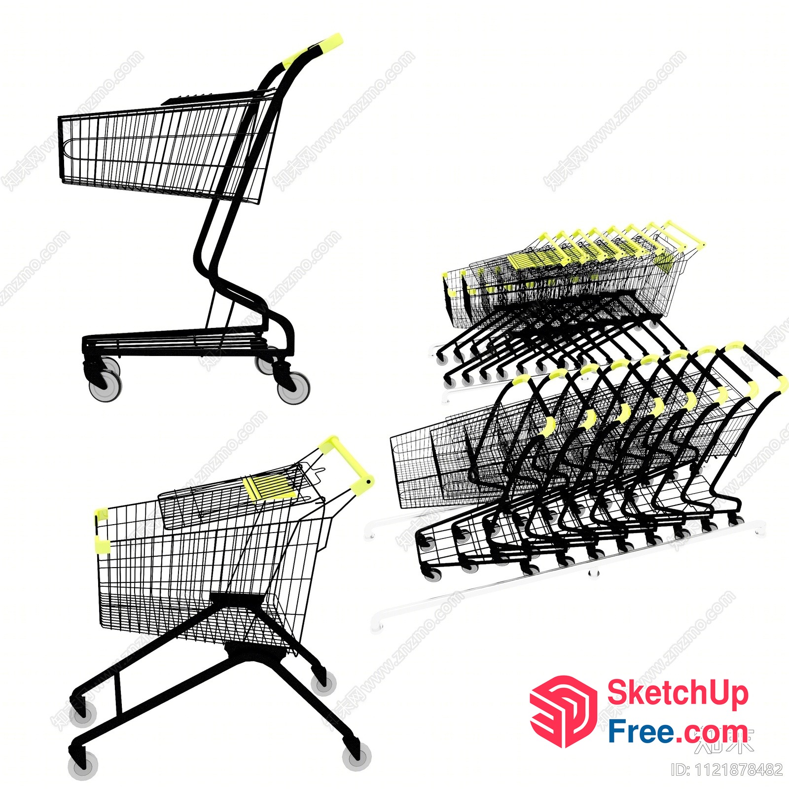 Shopping Carts Arranged In A Stacked Formation 3D SketchUp File