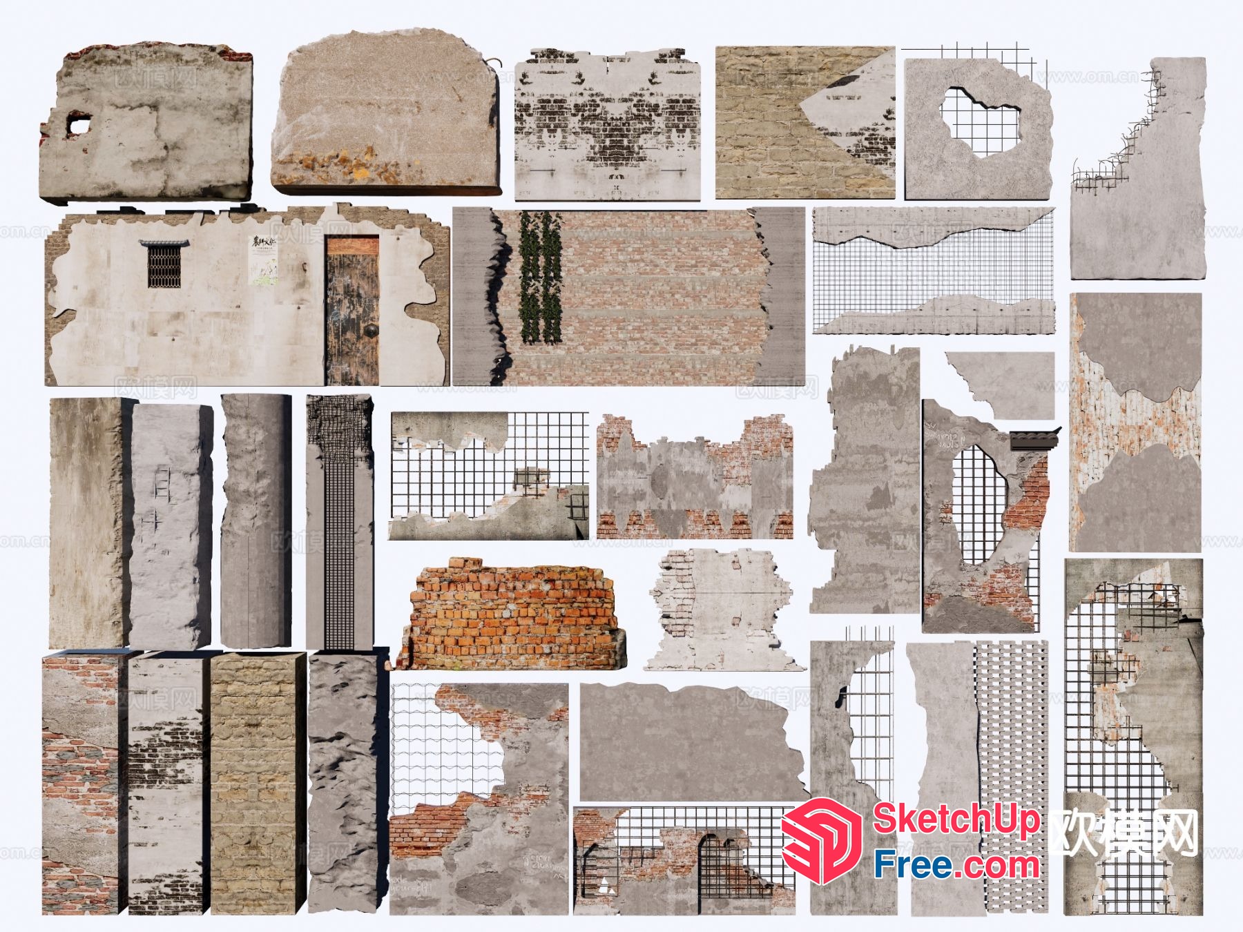Damaged And Weathered Exterior Wall Fragments 3D SketchUp File