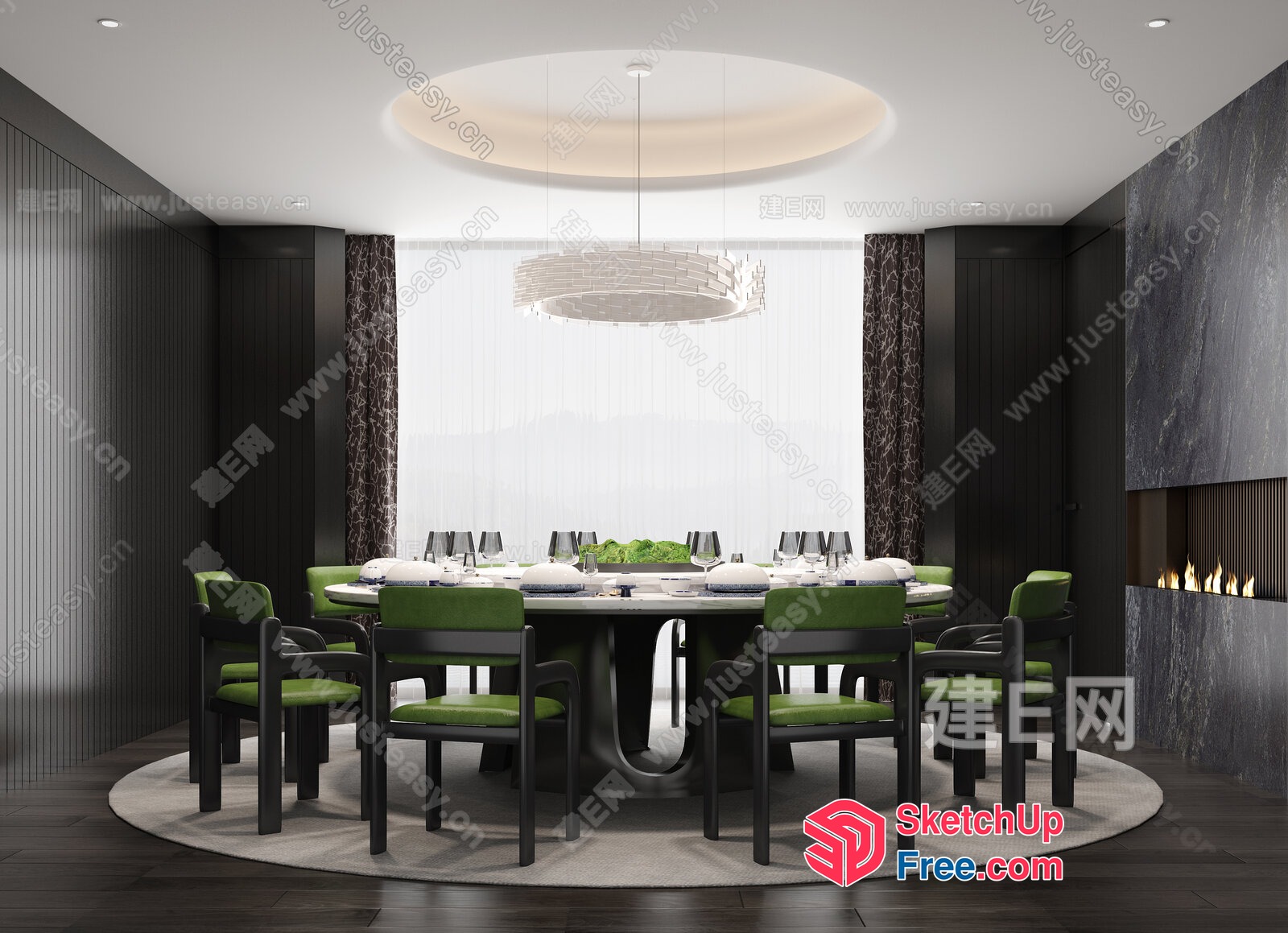 Luxurious Modern Dining Room With Elegant Table And Chairs 3D SketchUp File
