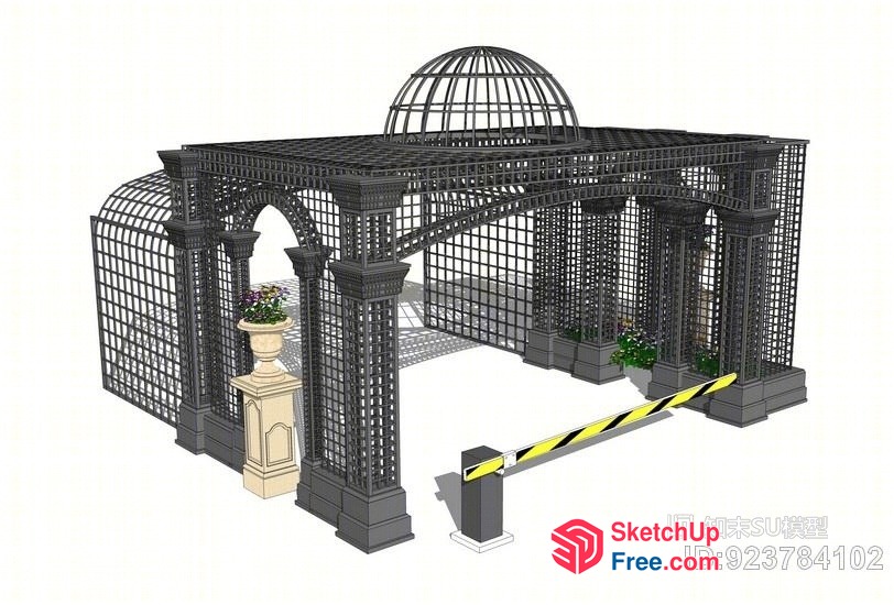 Classic Glass Structure With Pillars And Dome 3D SketchUp File
