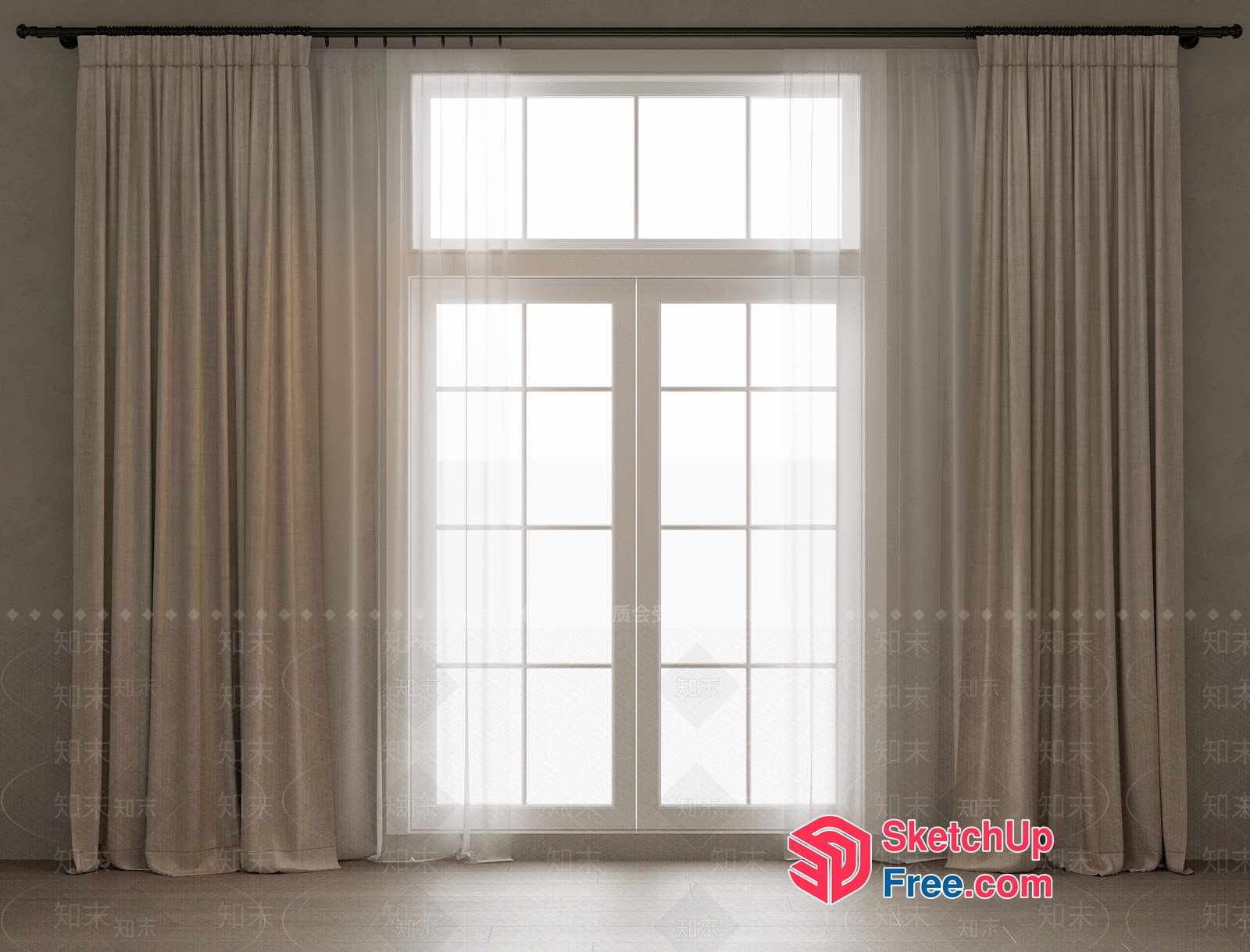 Elegant White Curtains And Window Frame 3D SketchUp File