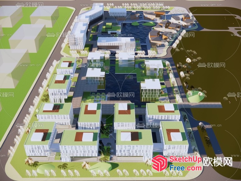 Modern 3D Architectural Design Of Commercial Street And Office Building 3D SketchUp File