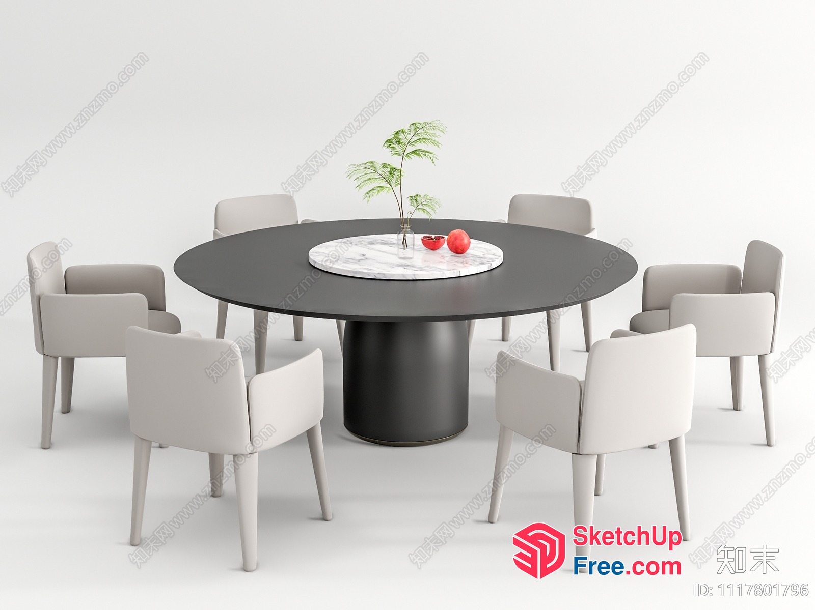 Round Table With Chairs And Decorative Centerpiece 3D SketchUp File