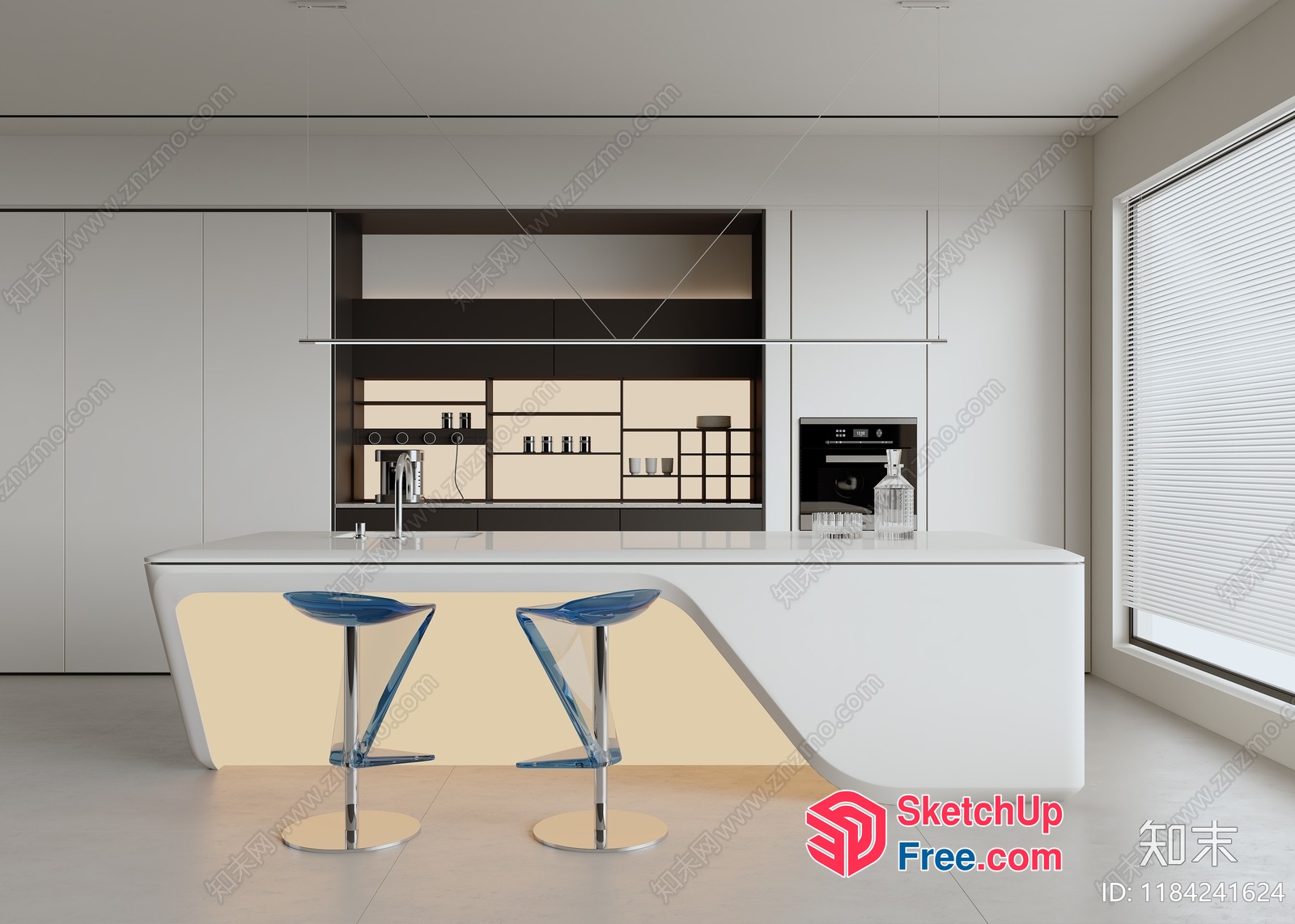 Sleek Modern Minimalist White Kitchen Interior 3D SketchUp File