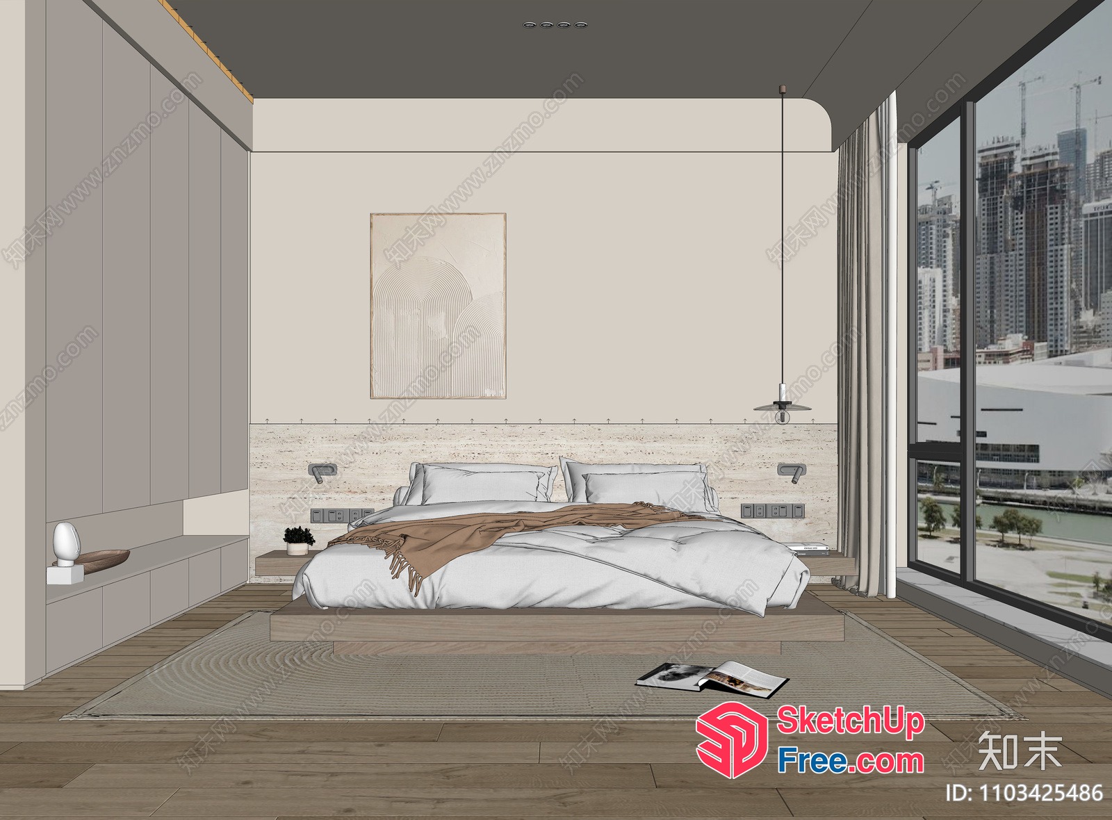 Modern Minimalist Bedroom With City View 3D SketchUp File