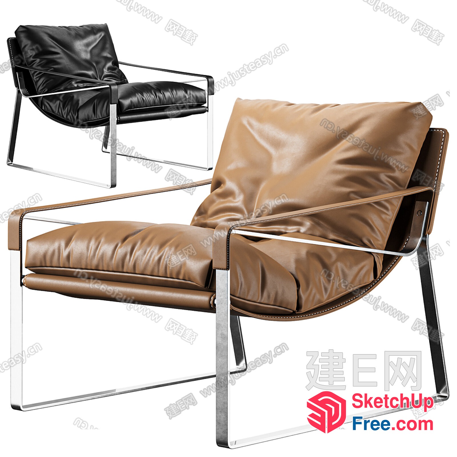 Modern Leather Chair With Chrome Frame 3D SketchUp File
