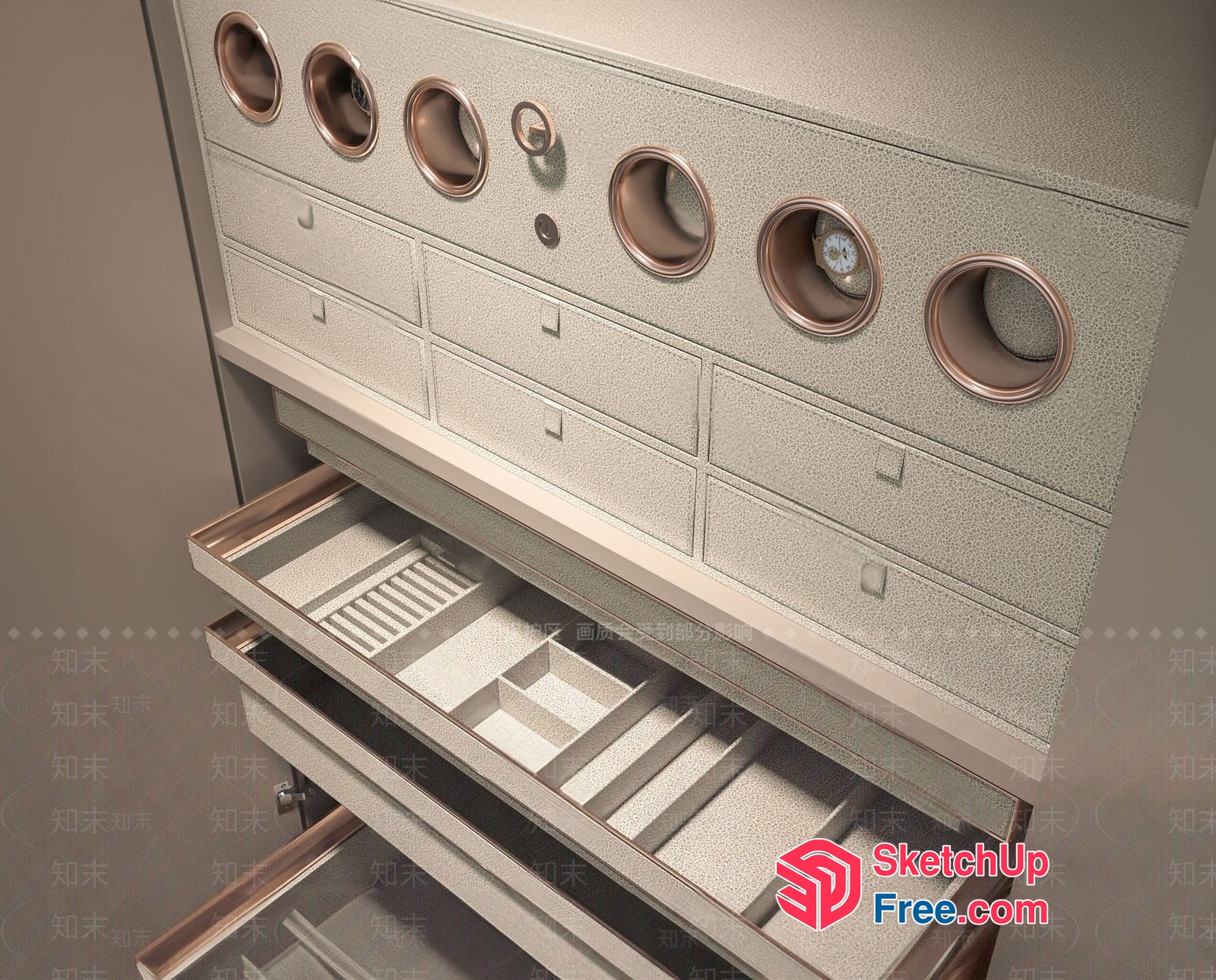 Modern Gray Storage Unit With Copper Accents 3D SketchUp File