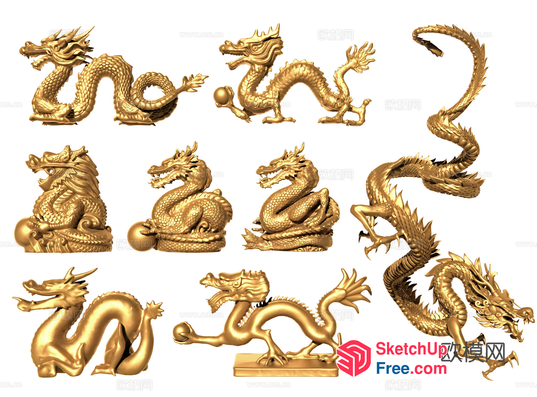 Elegant Golden Dragon Decorations 3D SketchUp File