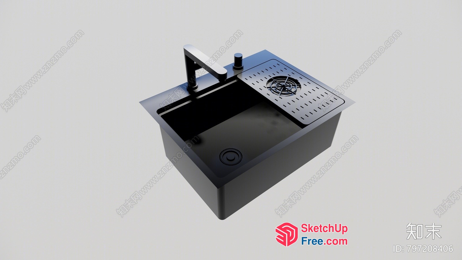 Black Sink With Faucet And Drain 3D SketchUp File