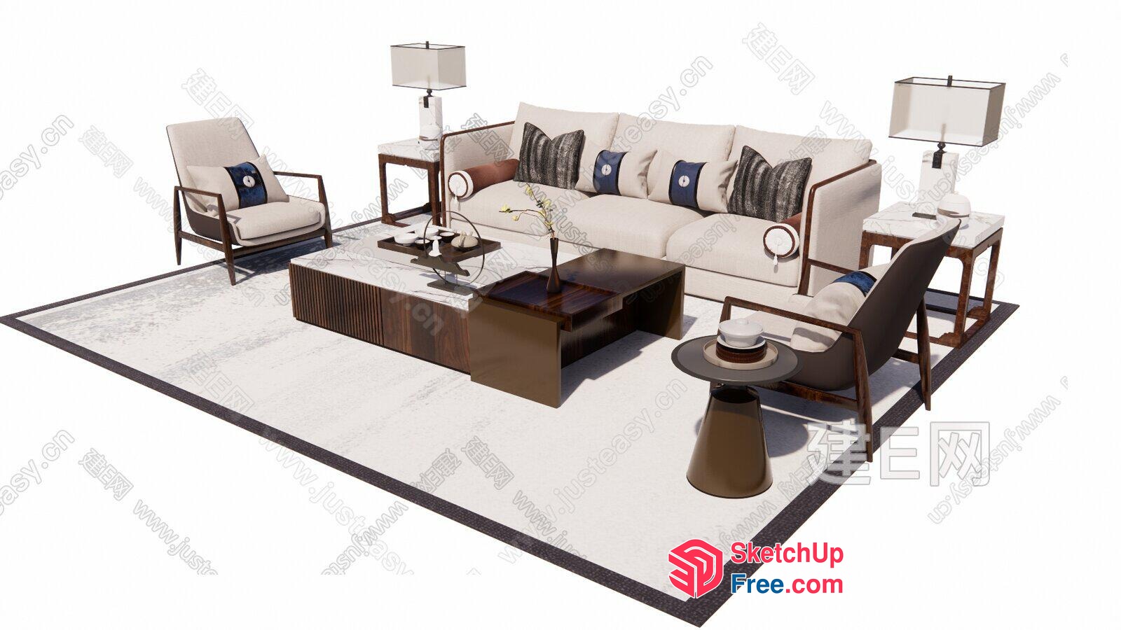 Modern Living Room Furniture Set With Sofa And Chairs 3D SketchUp File