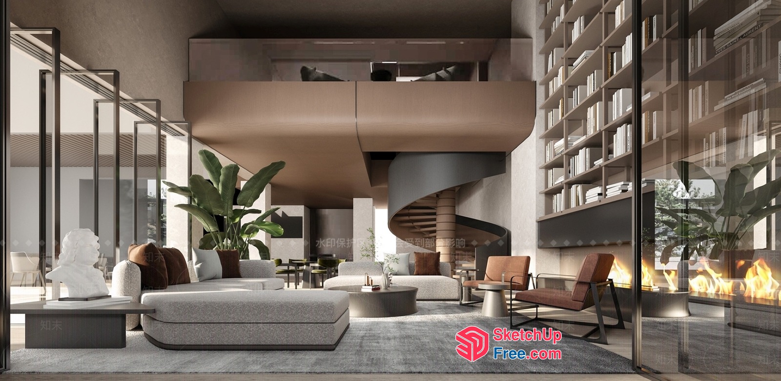 Luxurious Modern Living Room With Spiral Staircase 3D SketchUp File