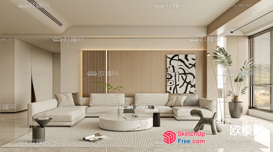Elegant Minimalist Living Room With Modern Furniture 3D SketchUp File