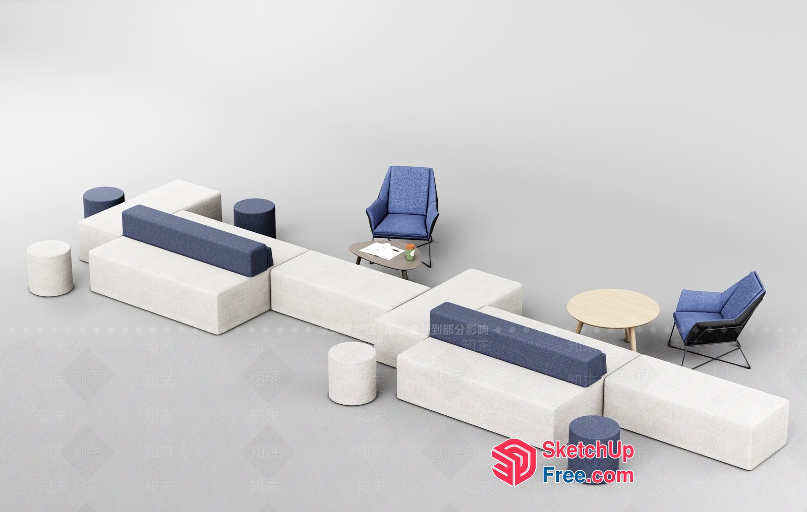 Modern Minimalist Office Furniture Arrangement 3D SketchUp File