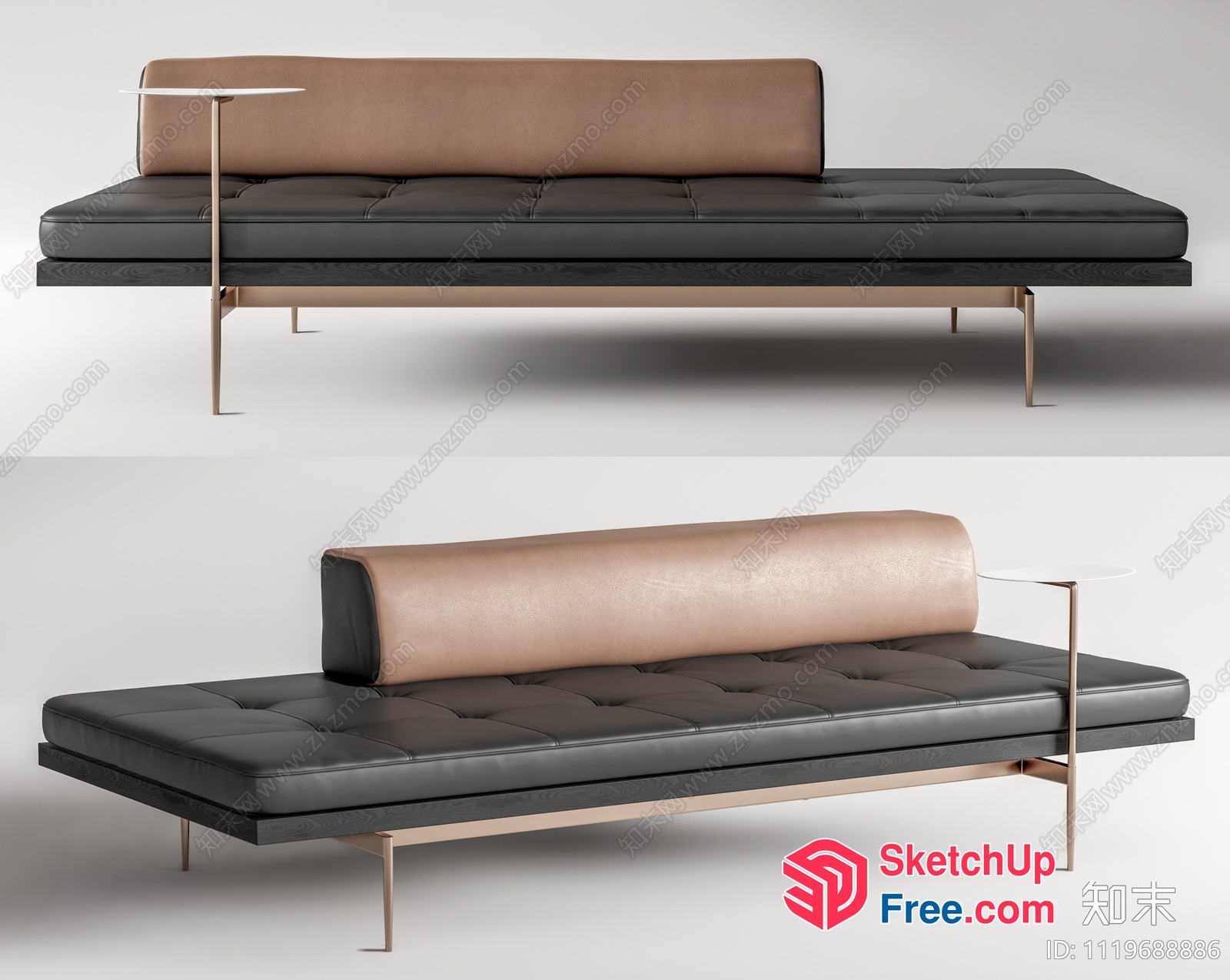 Modern Leather Sofa With Side Table 3D SketchUp File