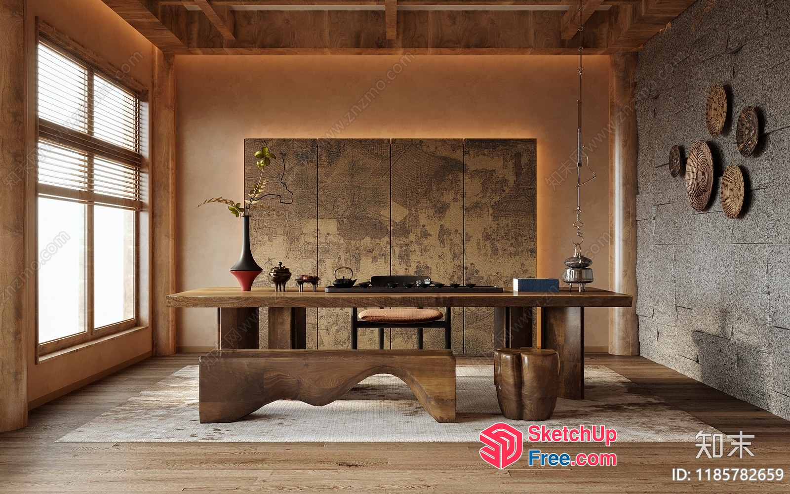 Traditional Japanese-Inspired Living Room Interior 3D SketchUp File