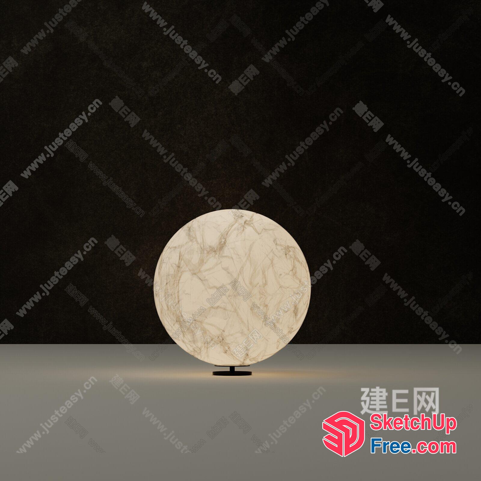 Marble Sphere Lamp On Black Stand 3D SketchUp File