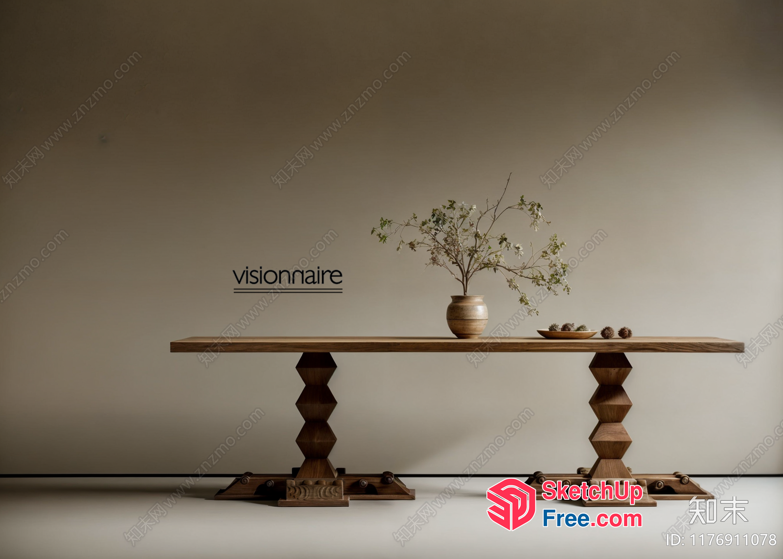A Modern And Elegant Console Table With A Vase And Flowers 3D SketchUp File