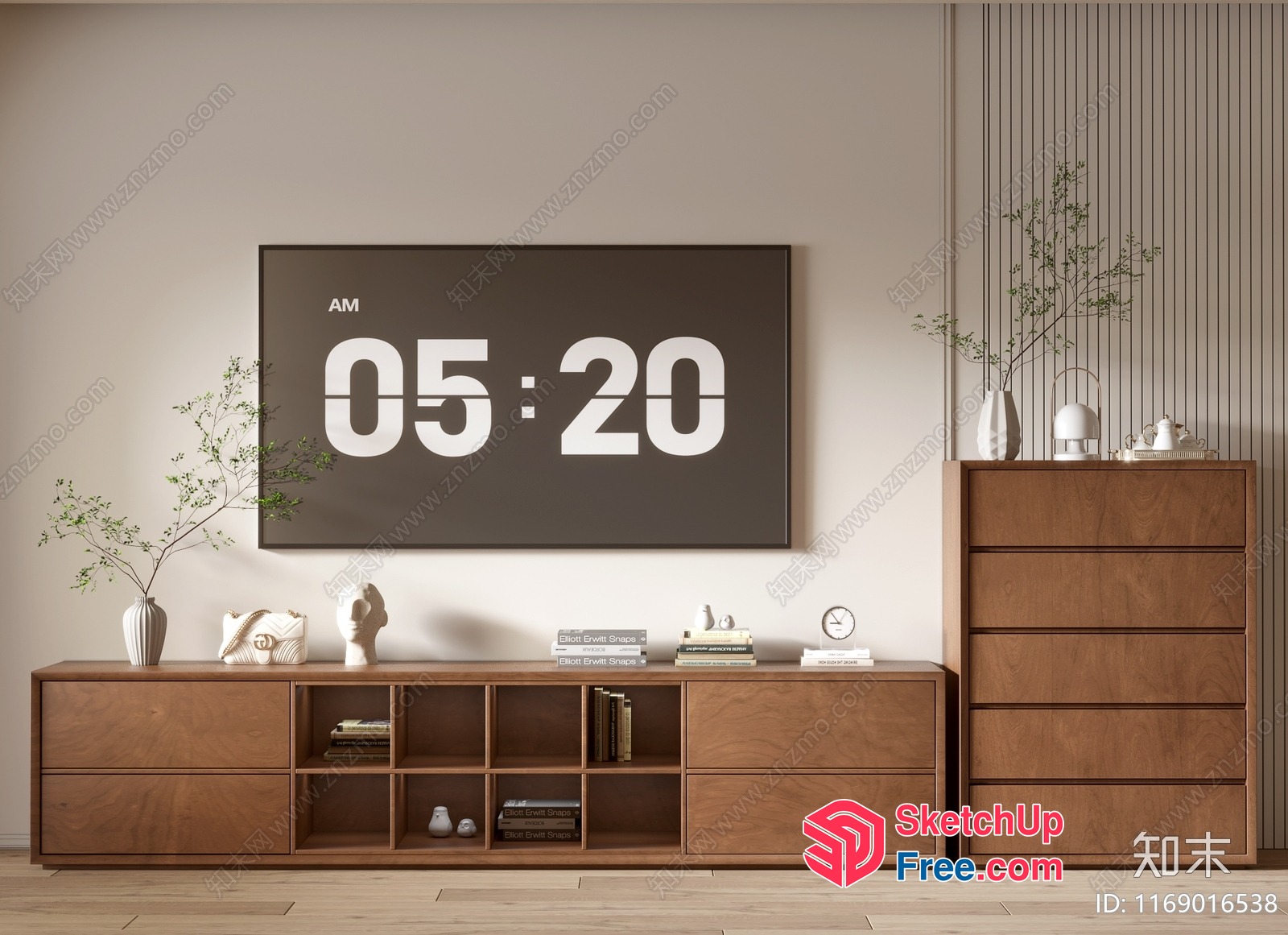 Modern Minimalist Home Decor With Wood Furniture And Decorative Accessories 3D SketchUp File