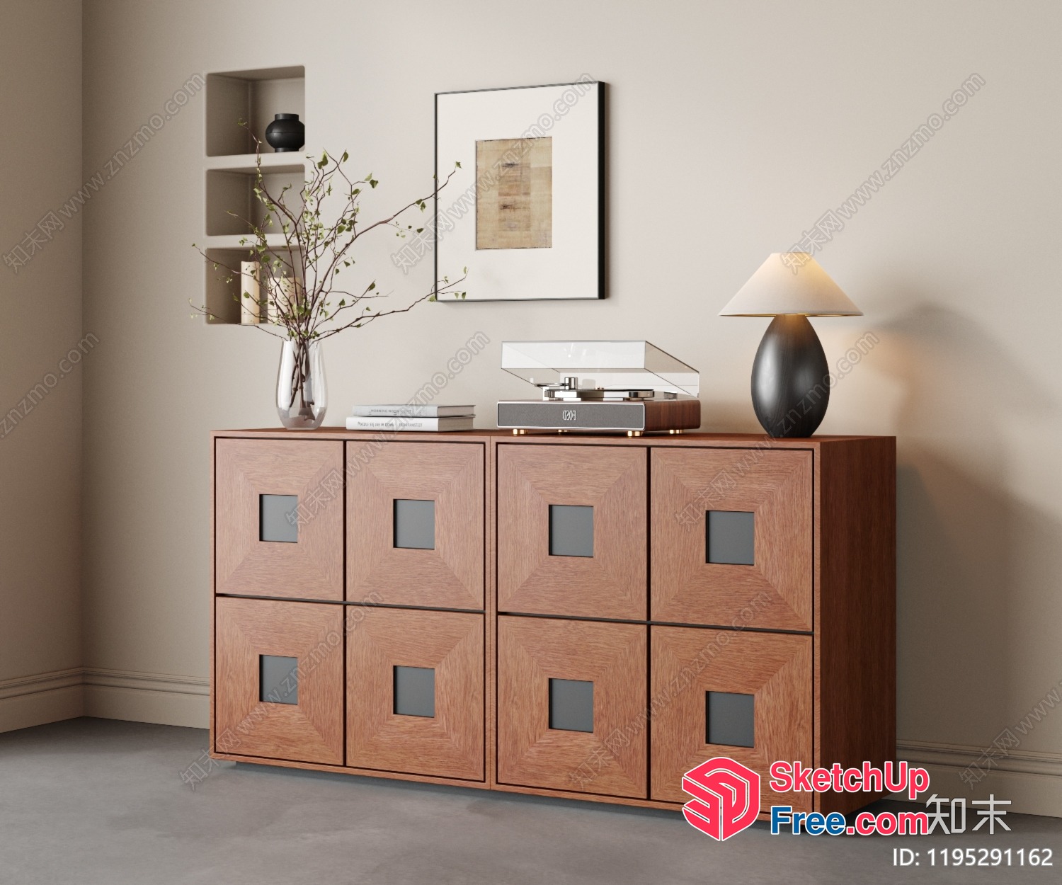Modern Minimalist Sideboard With Storage And Decor 3D SketchUp File