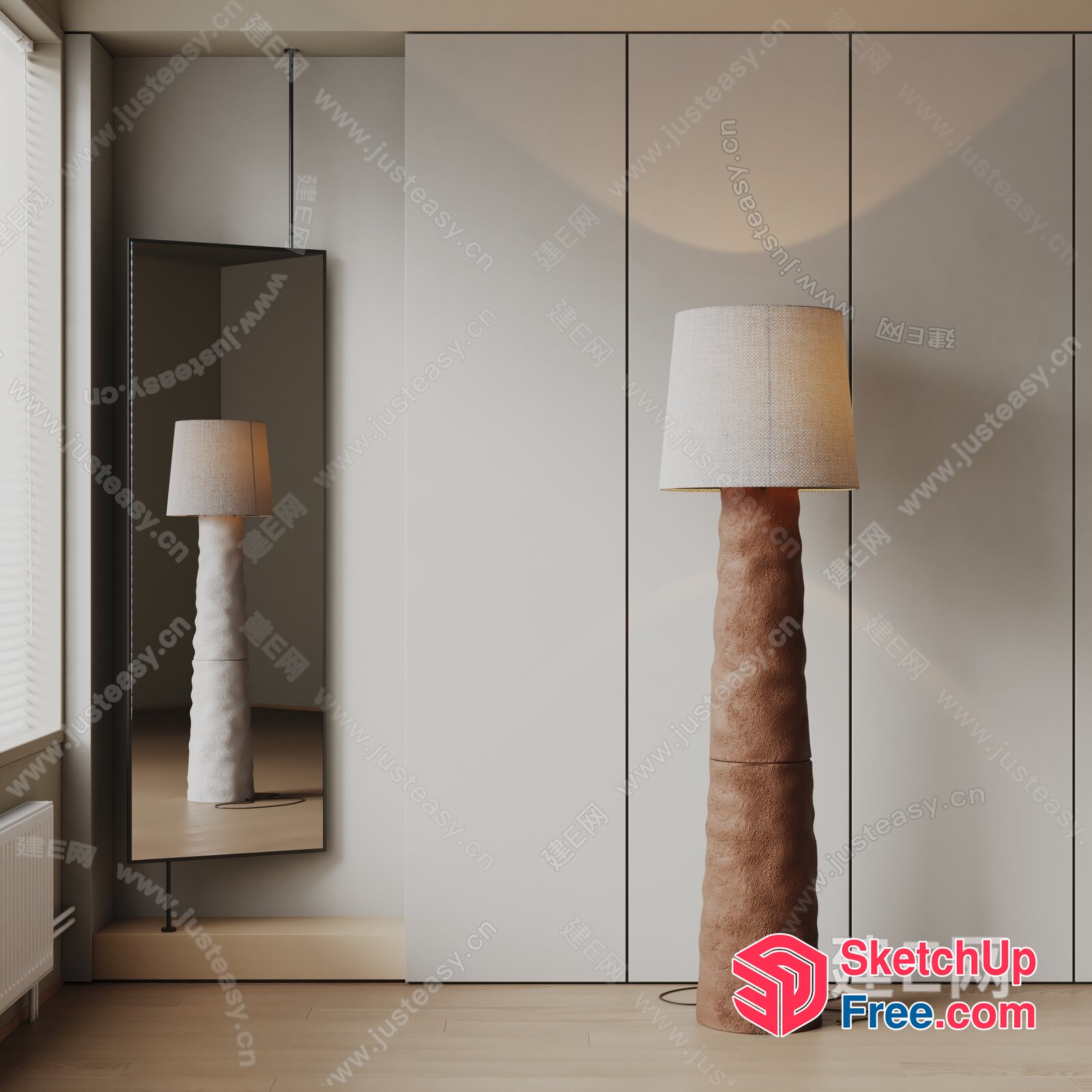 Modern Pillar Floor Lamp With Mirror Reflection 3D SketchUp File