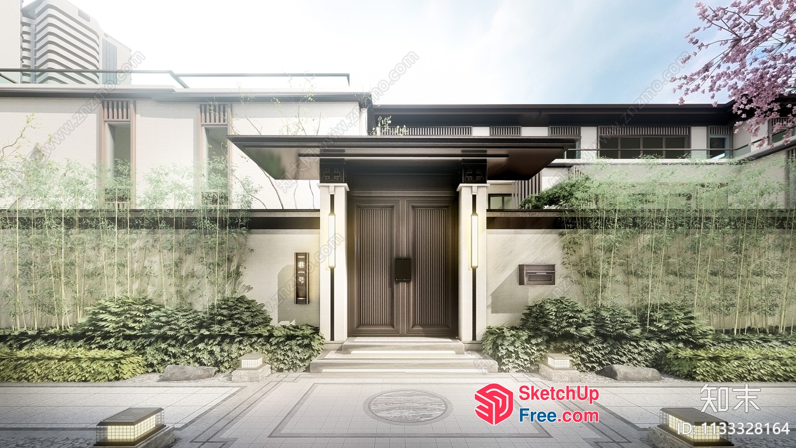 Exterior Entrance With Pillars And Door 3D SketchUp File