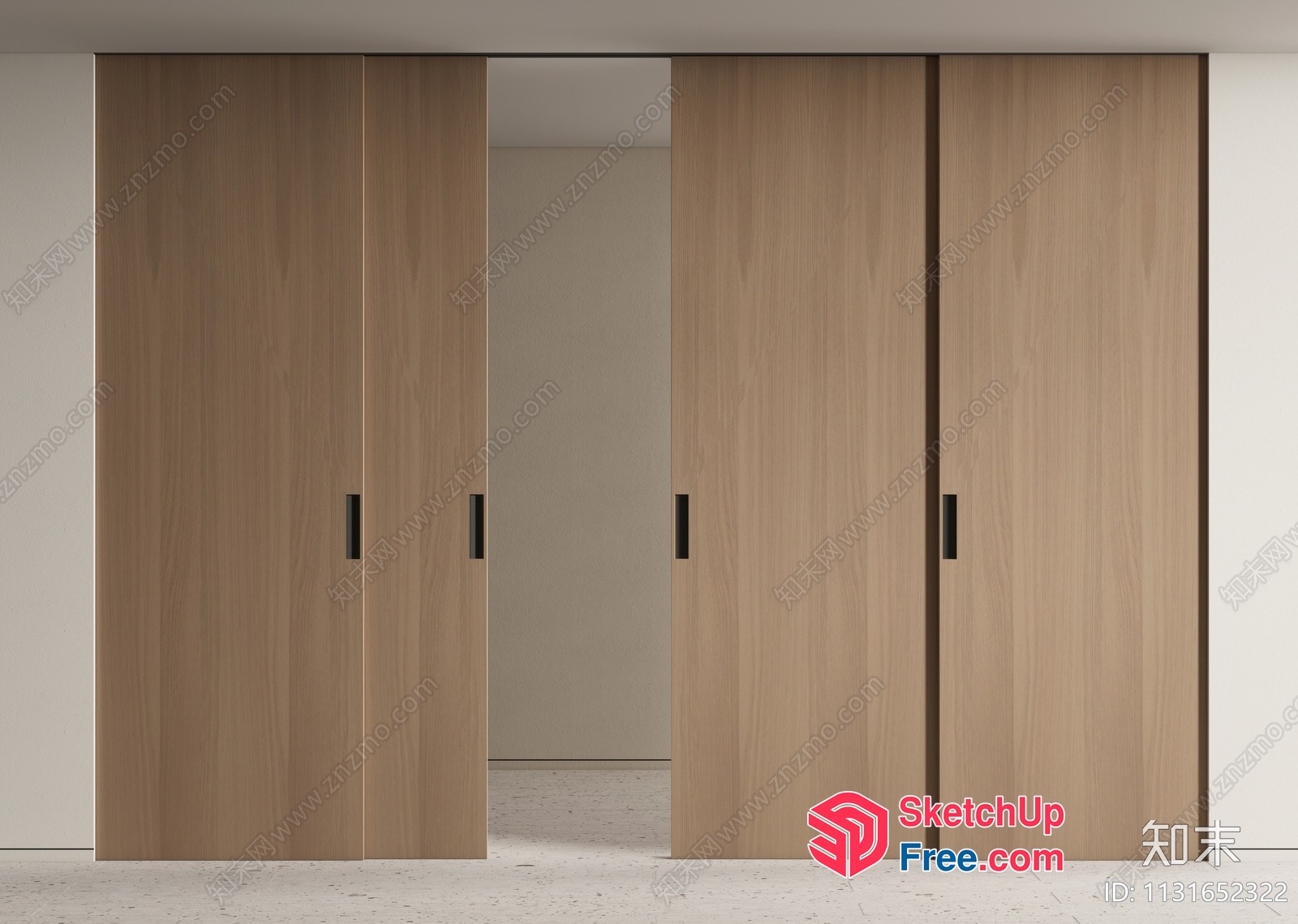 Four Sliding Doors In Light Wood Finish 3D SketchUp File