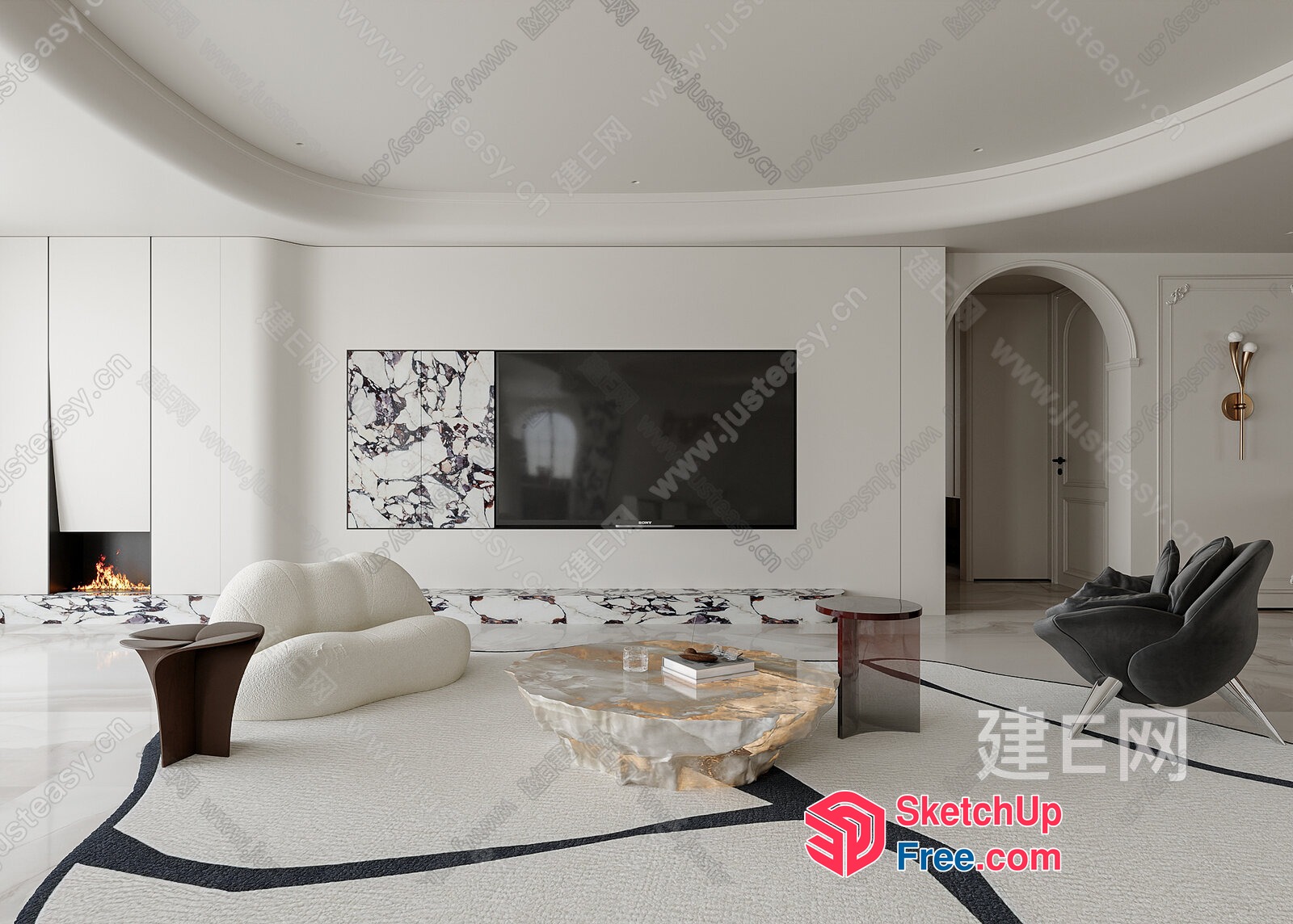 Elegant Modern Living Room With Unique Furniture Arrangement 3D SketchUp File