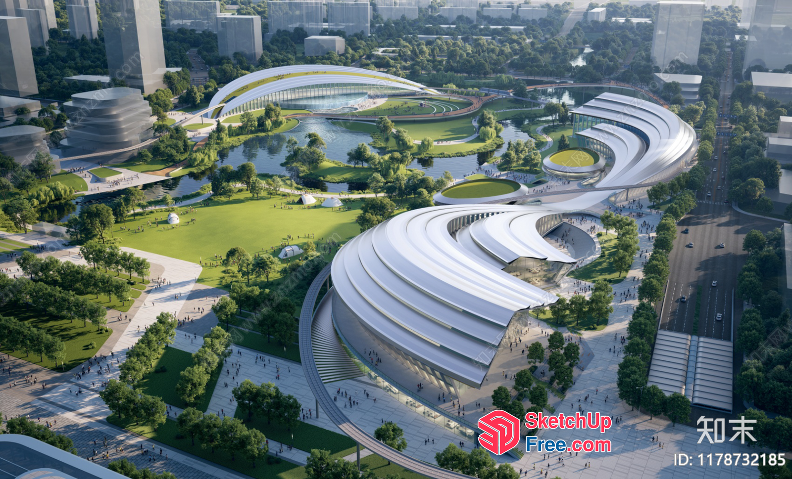 Futuristic Cityscape With Sleek Architecture And Lush Greenery 3D SketchUp File