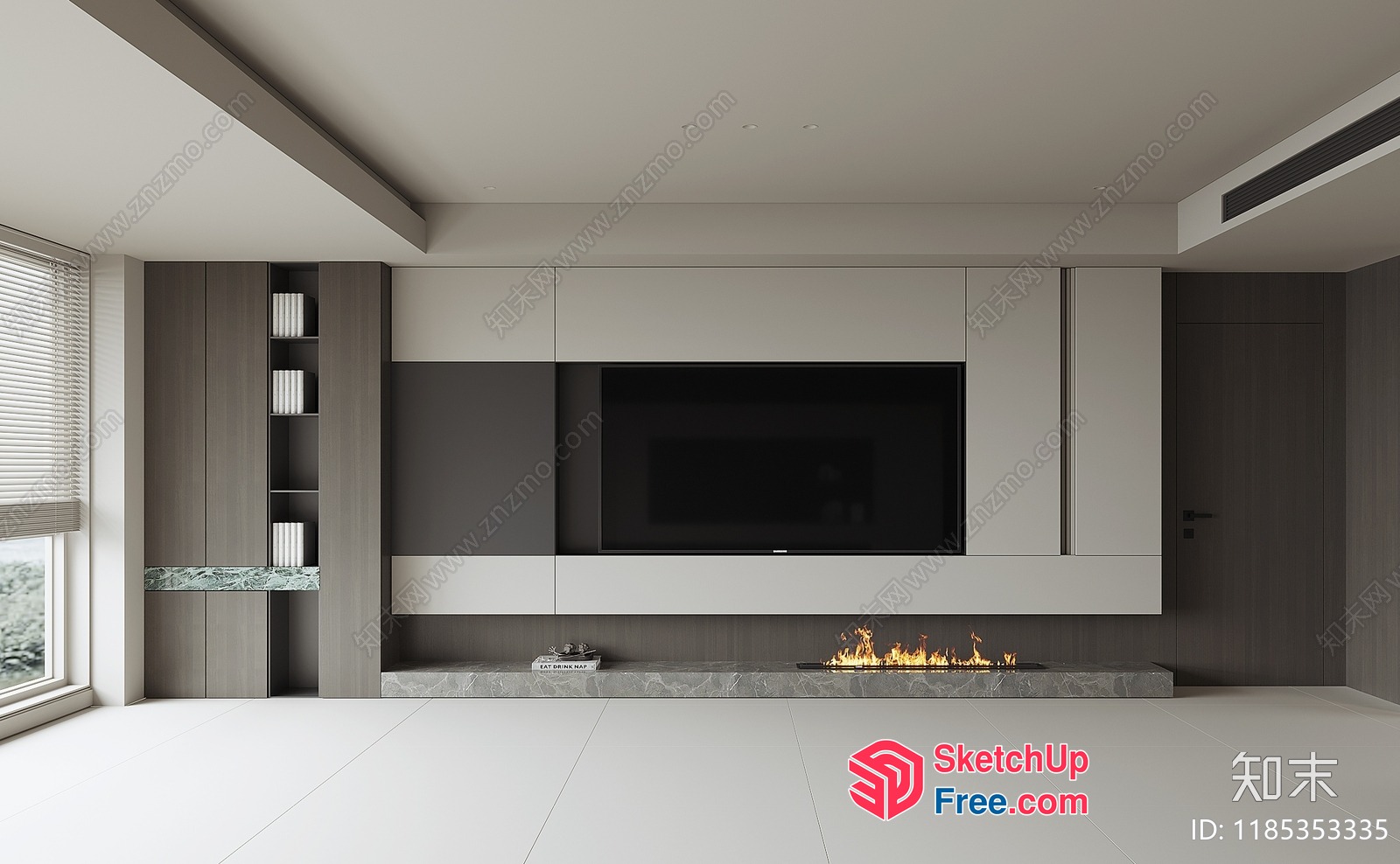 Modern Living Room With Fireplace And Tv 3D SketchUp File