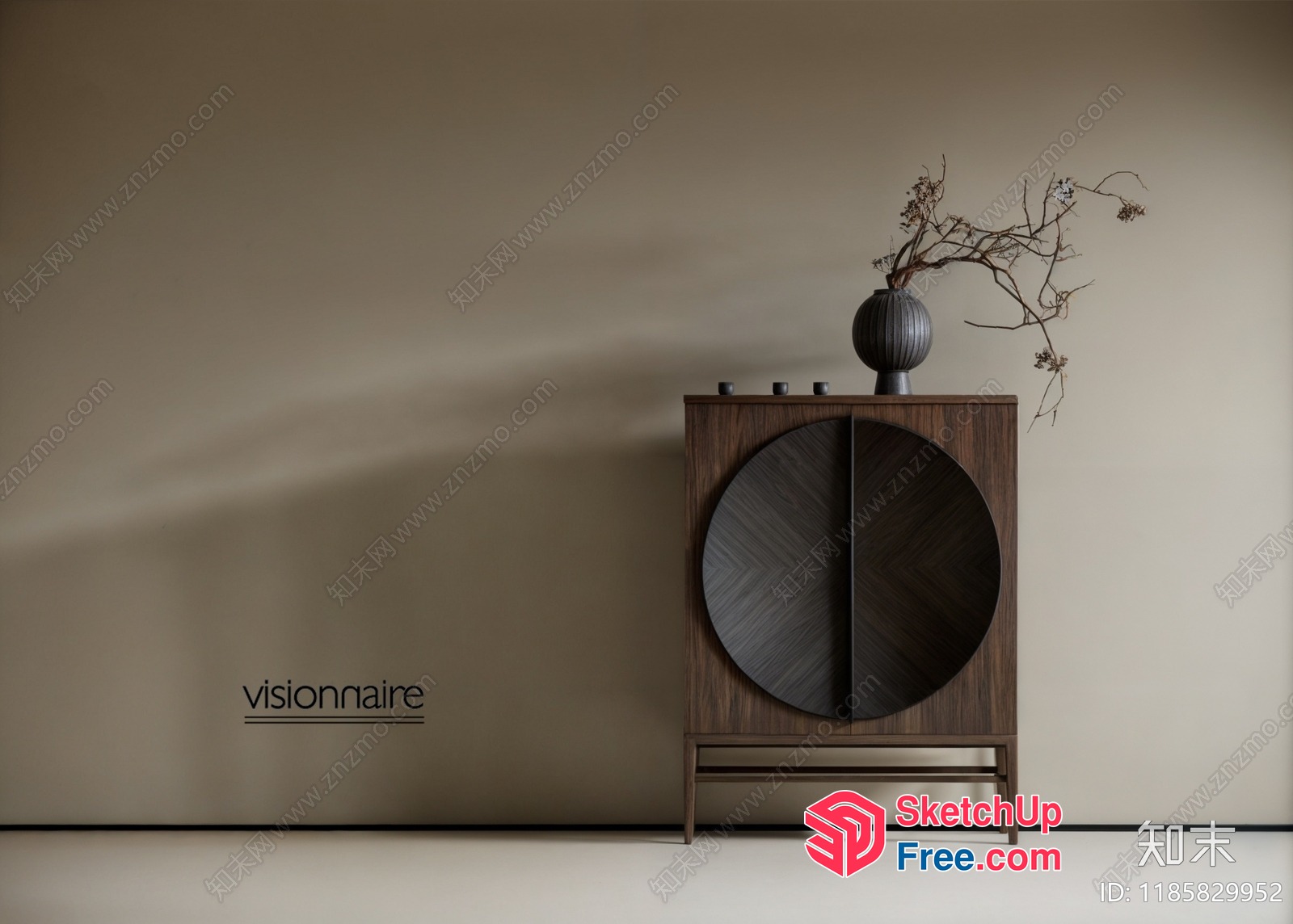Minimalist Style Wooden Cabinet With A Unique Design Element 3D SketchUp File