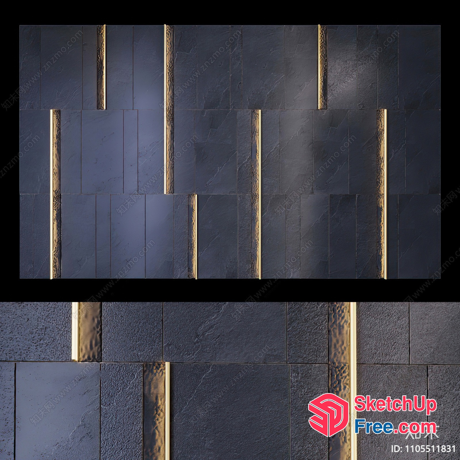 Modern Grey Stone Wall With Gold Accents 3D SketchUp File