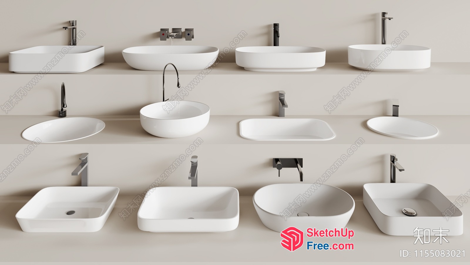 White Ceramic Sinks And Faucets 3D SketchUp File