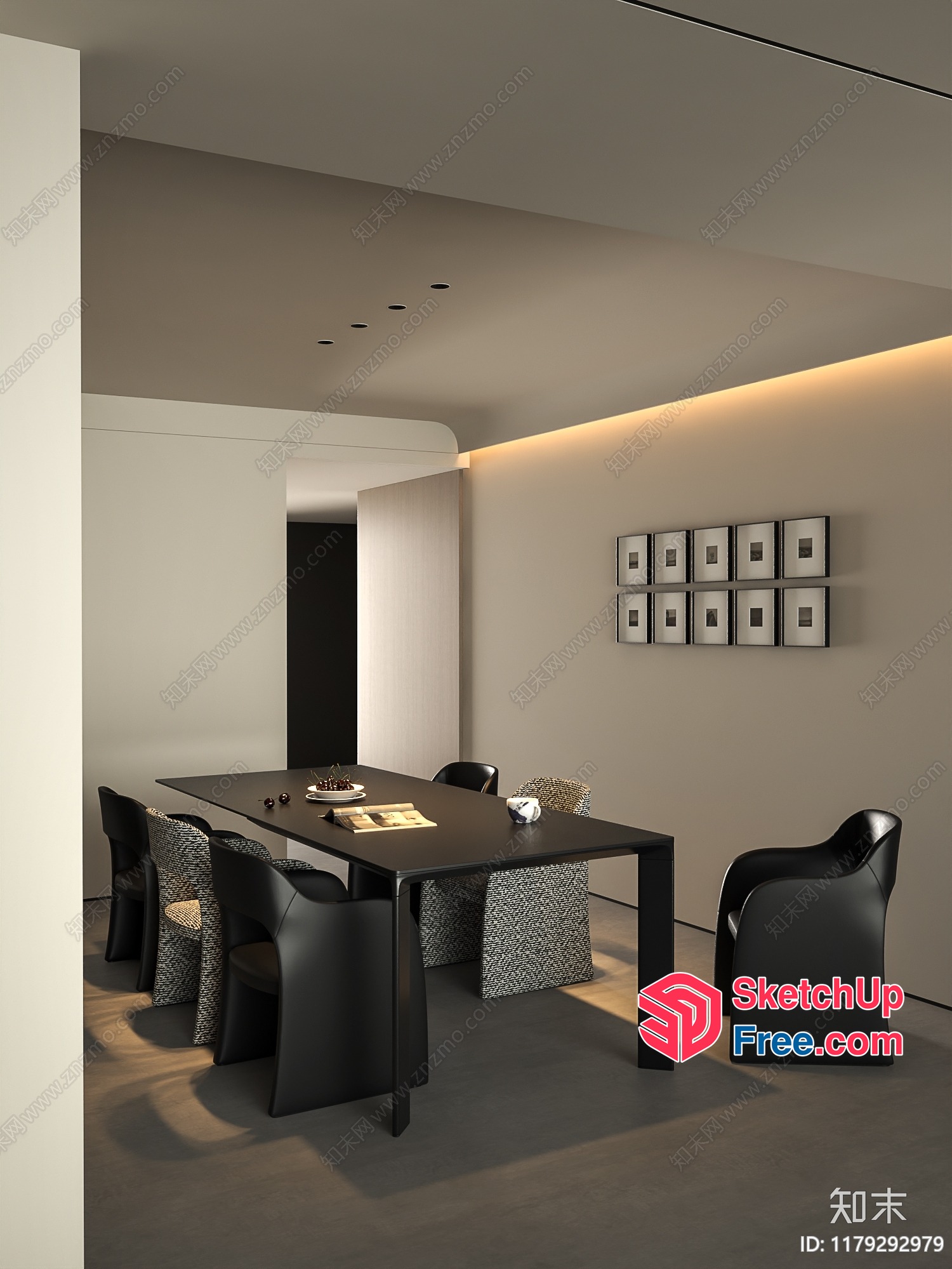 Modern Dining Room With Black Table And Chairs 3D SketchUp File