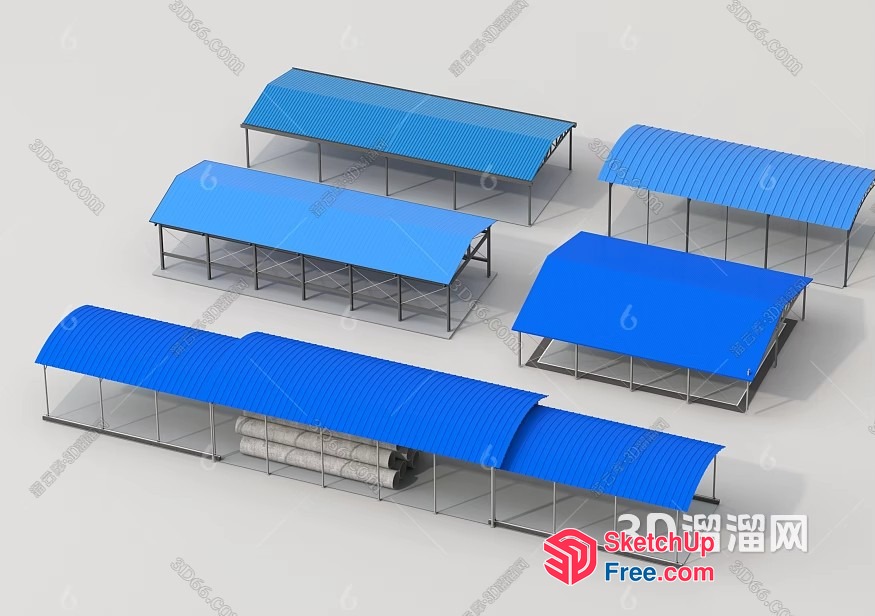 Blue Roofed Buildings 3D SketchUp File
