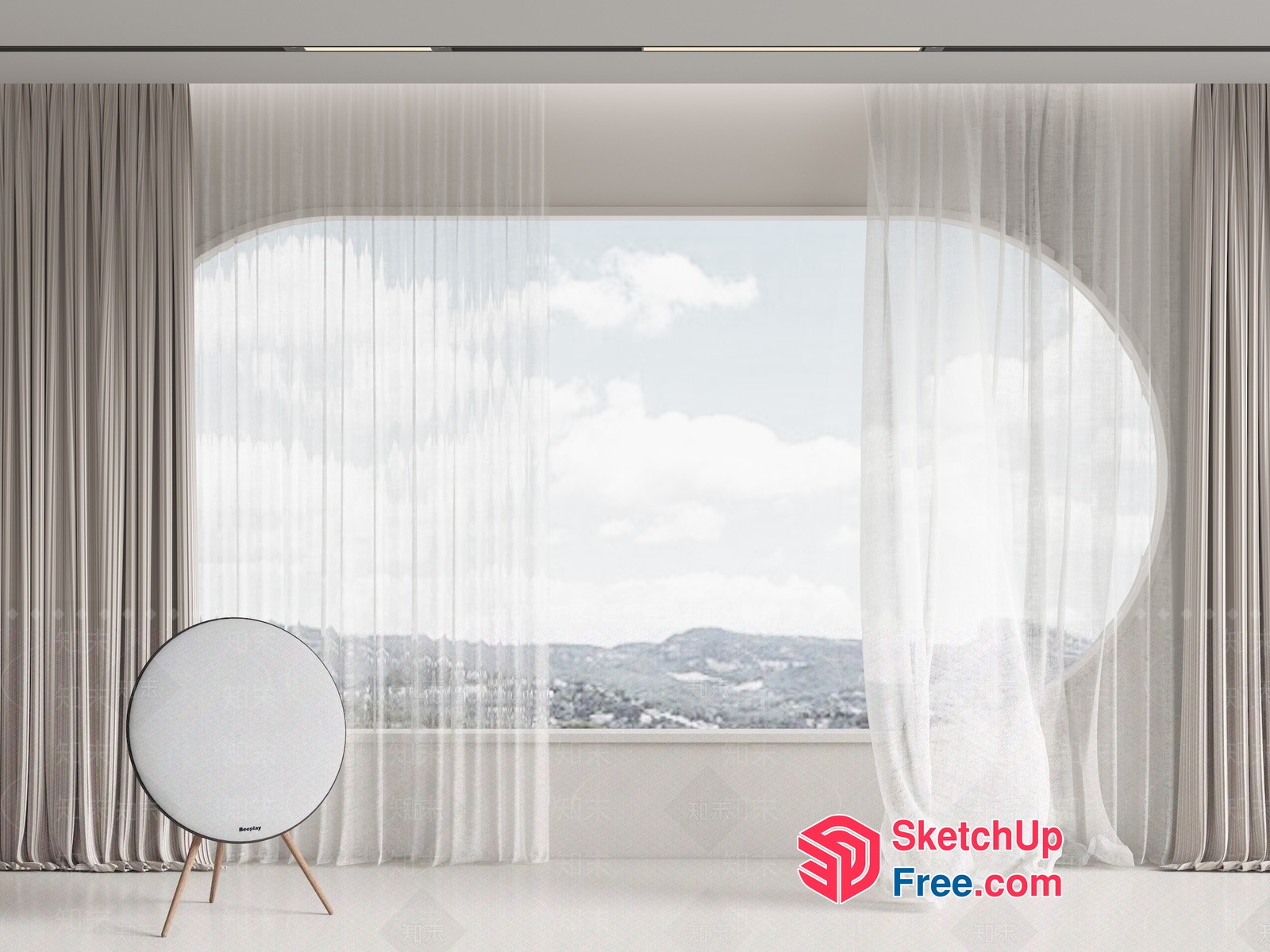 Elegant Minimalist Interior With Large Window And White Furniture 3D SketchUp File