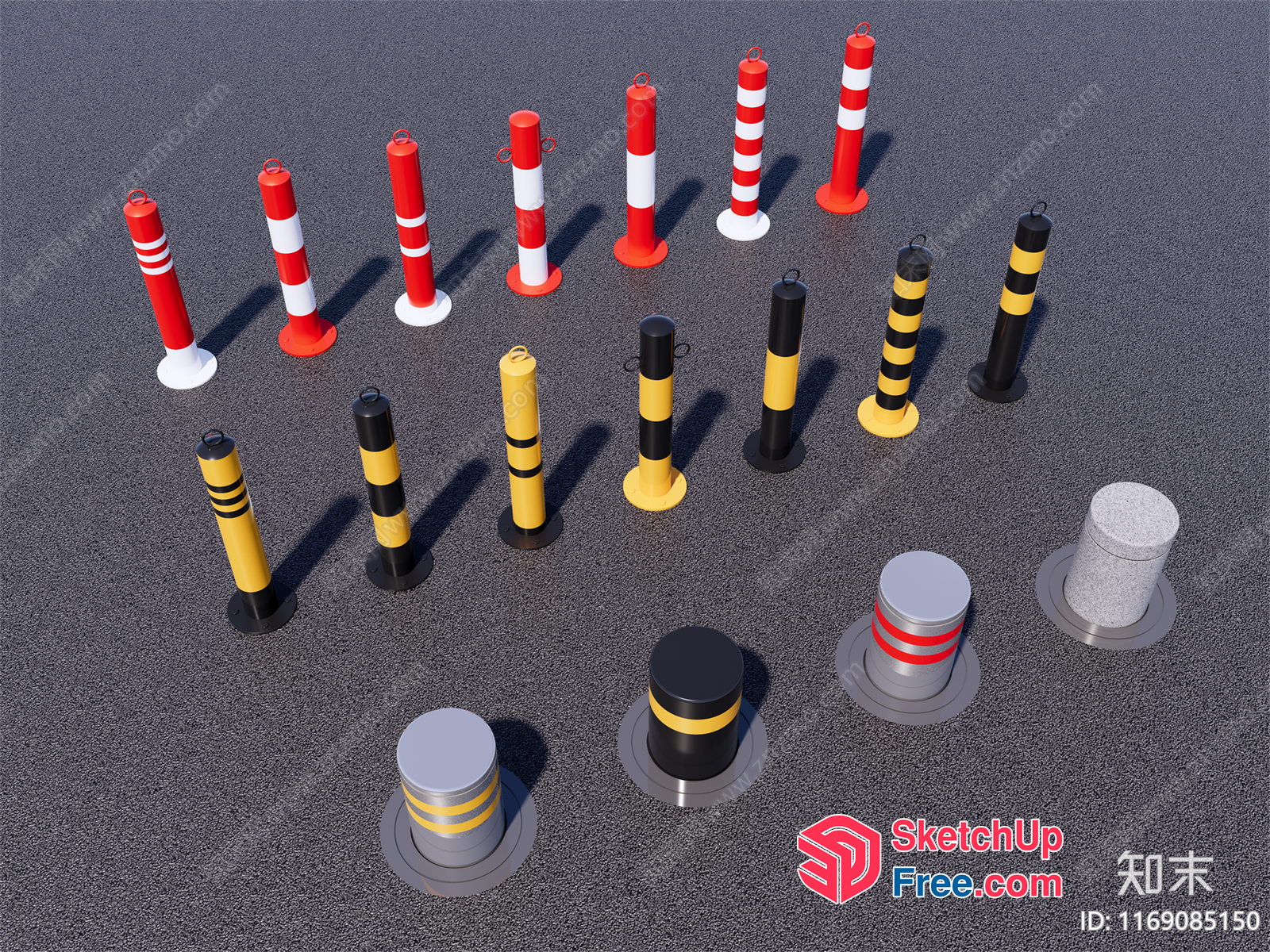 Safety And Directional Pillars In A Circular Arrangement 3D SketchUp File