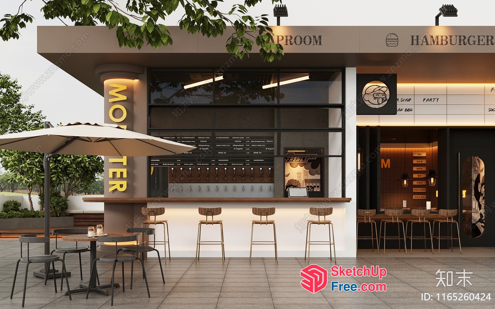 Modern Exterior Commercial Street Restaurant 3D SketchUp File