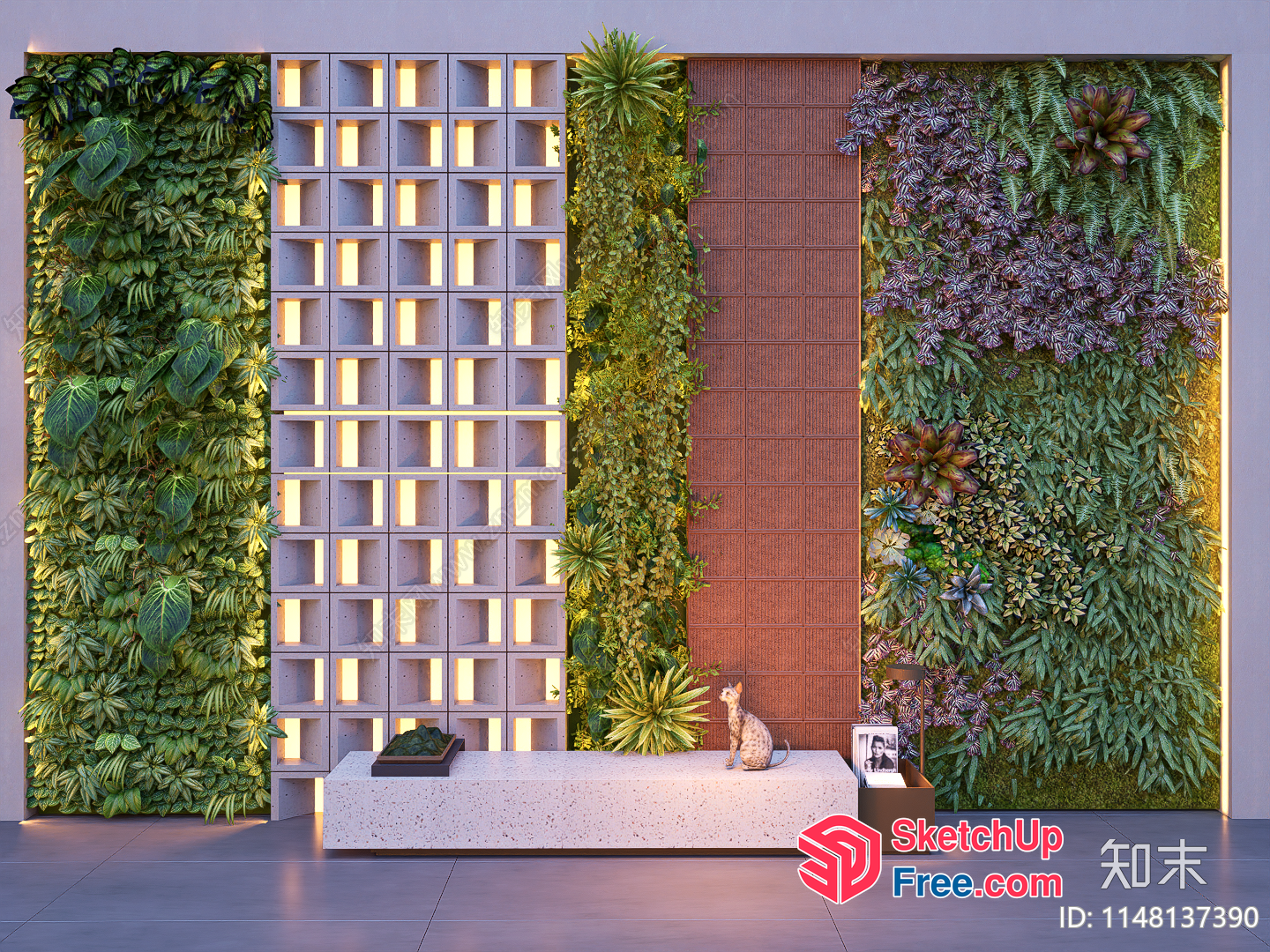Green Wall With Pillars And Stairs 3D SketchUp File