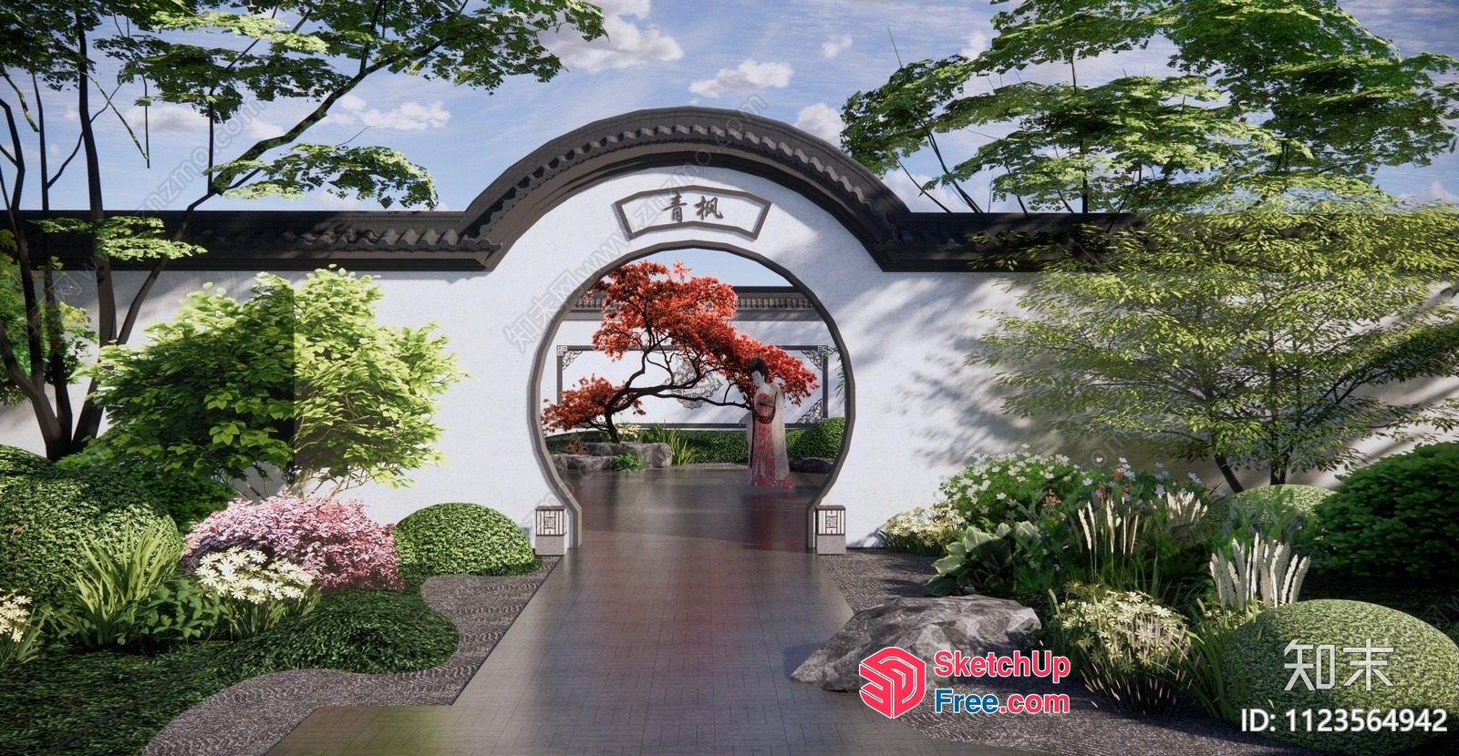 Traditional Chinese Archway With Elegant Garden 3D SketchUp File