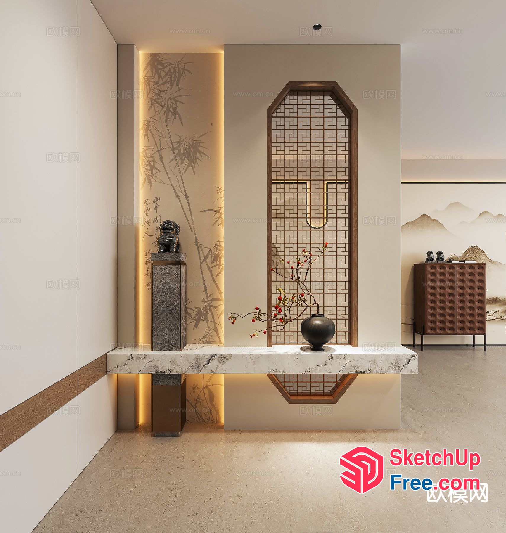 Elegant Modern Asian-Inspired Interior 3D SketchUp File